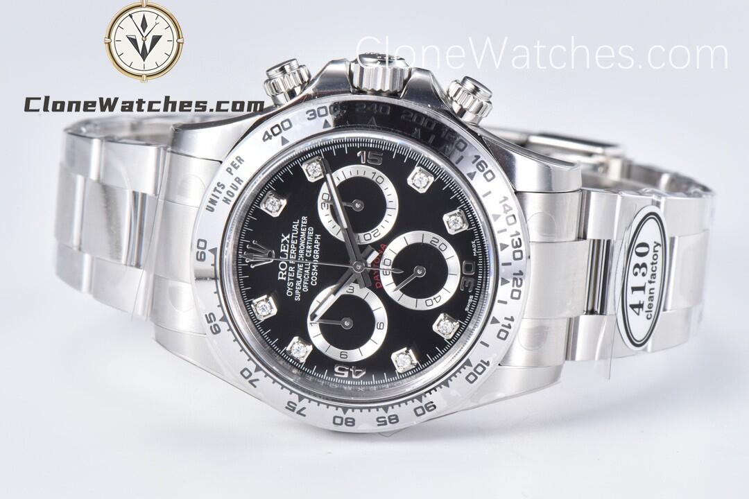 Rolex Super Clone Watches 1:1 Daytona Black Diamond Dial M116508-0014 4130 Movement