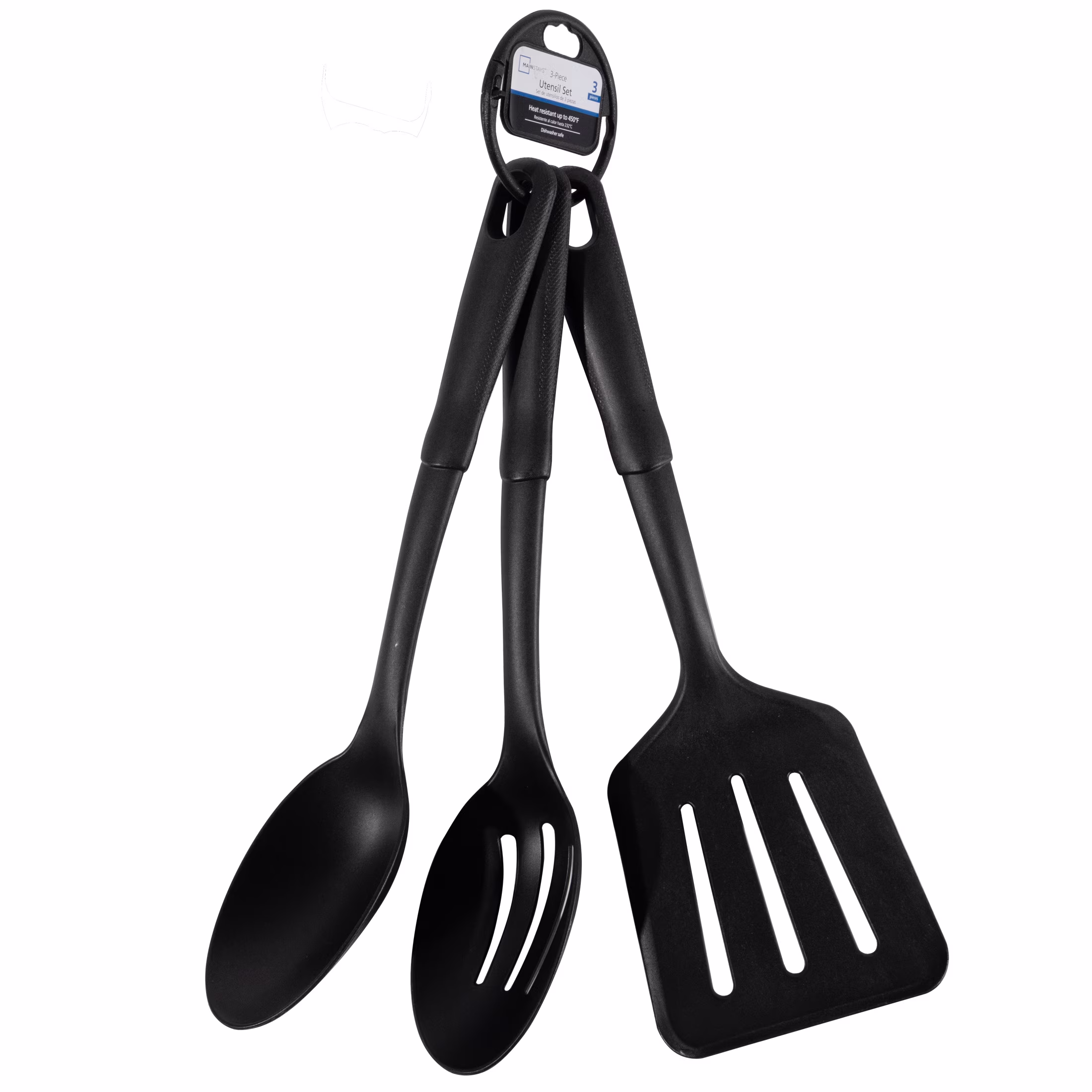 Mainstays Nylon Kitchen Utensil Set, 3 Piece, Black, Non-Stick Cookware Compatible