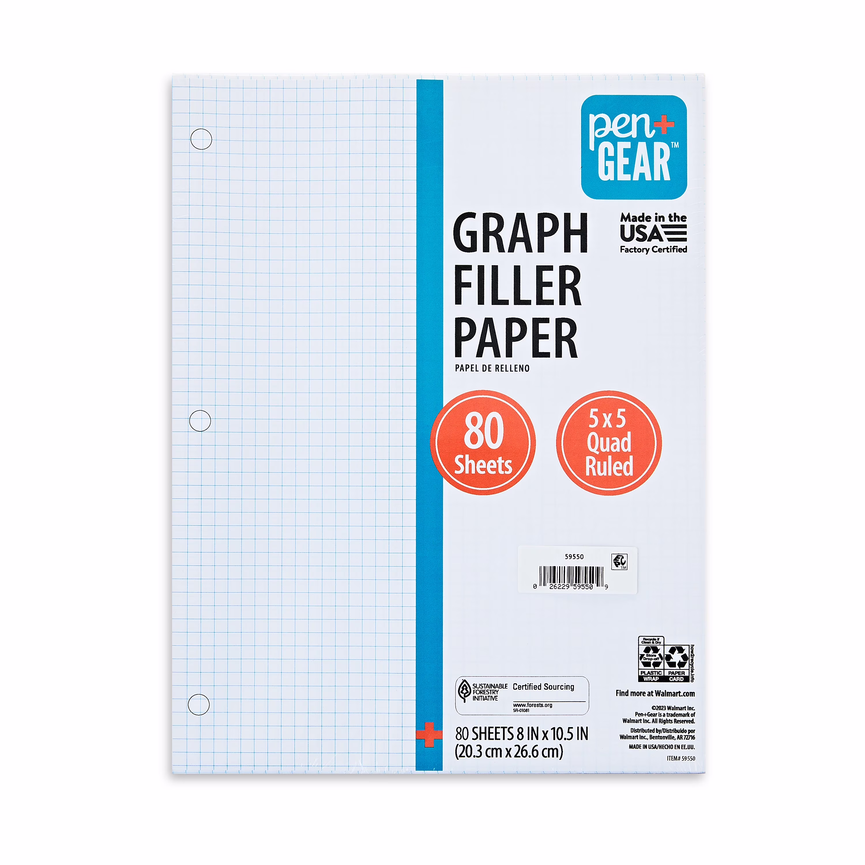 Pen+Gear Graph Ruled Filler Paper, 5x5 Quad, 80 Sheets, 8 in x 10.5 in