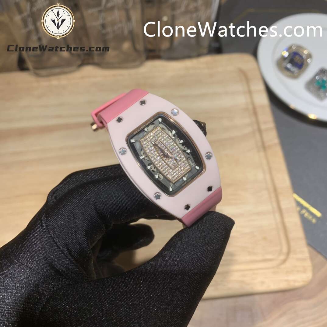 Richard Mille Super Clone Watches 1:1 RM 07 – 01 Pink Ceramic Diamond Dial Pink Strap