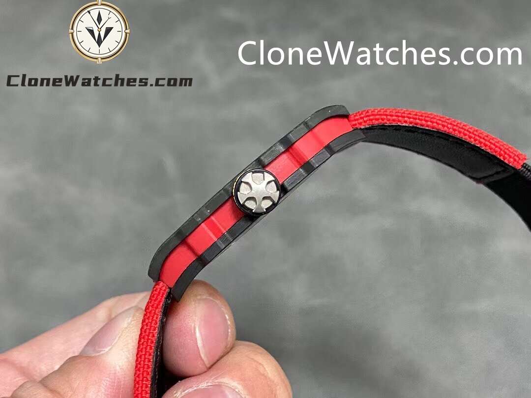 Richard Mille Super Clone Watches 1:1 RM 67 – 02 Carbon Tourbillon Red Strap