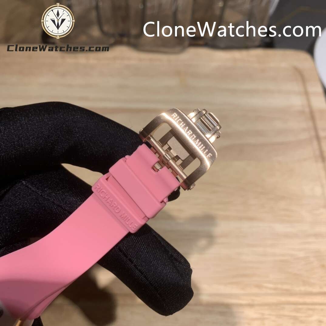 Richard Mille Super Clone Watches 1:1 RM 07 – 01 Pink Ceramic Diamond Dial Pink Strap