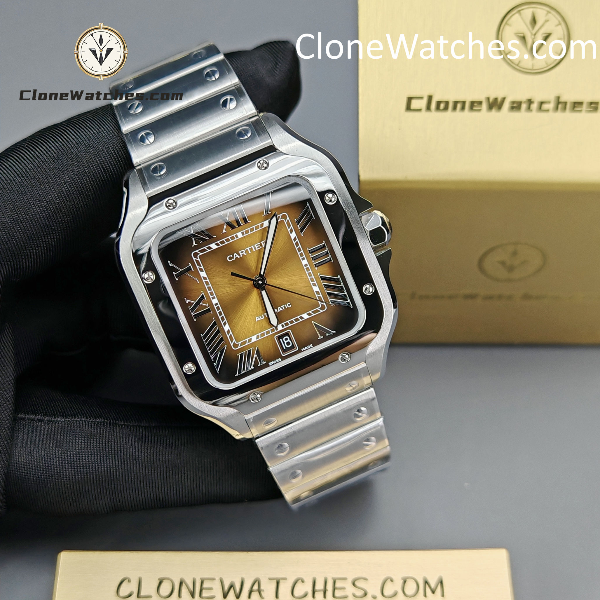 Cartier Super Clone Watches 1:1 Santos Series Gradient Brown Dial 39.8MM WSSA0064