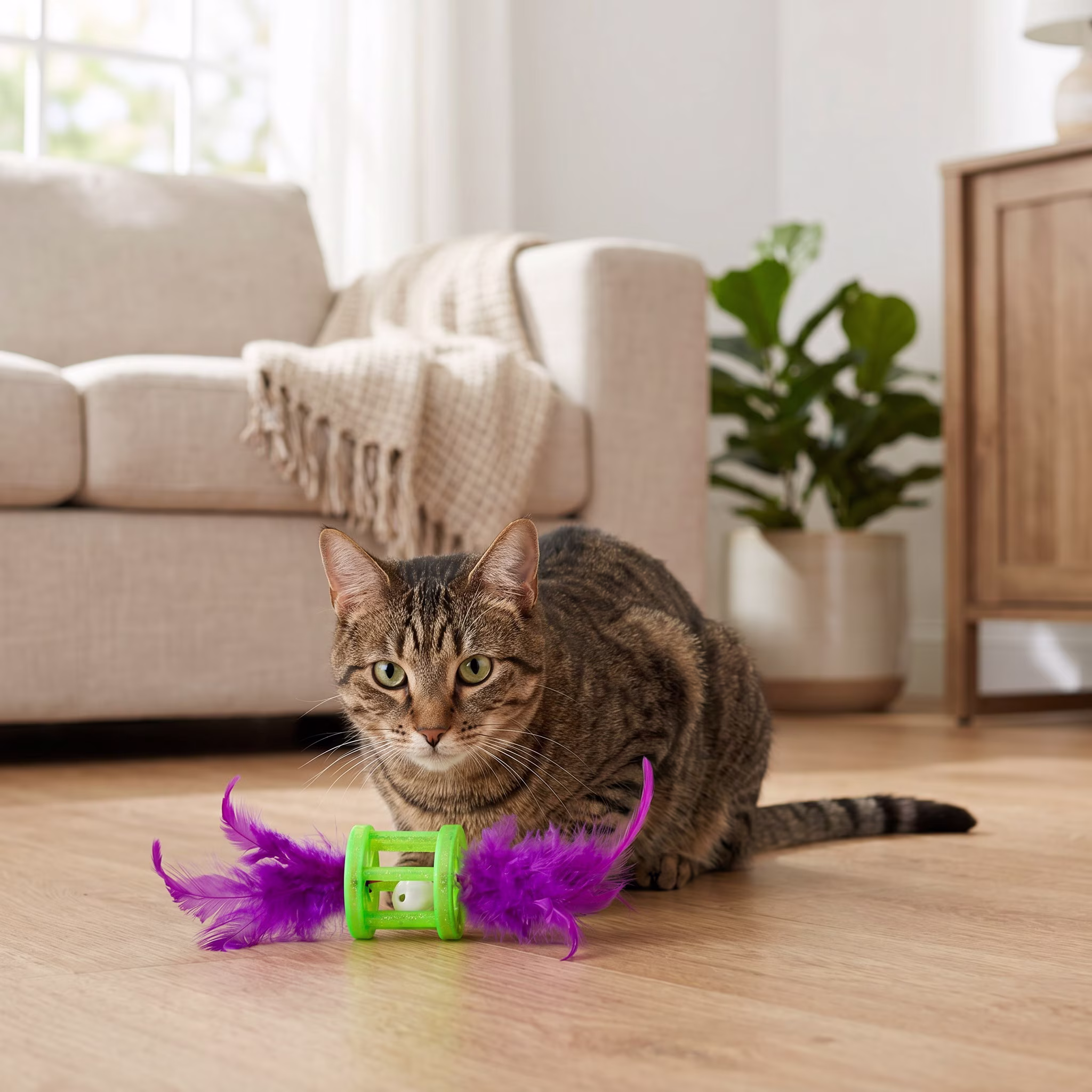 Vibrant Life Green and Purple Feather Rattle Cat Toy