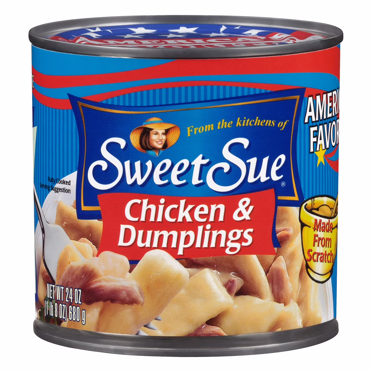 Sweet Sue Chicken & Dumplings, 14g Protein per Serving, Made from Scratch Recipe, Heat and Serve Meal, Shelf Stable Can, 24 oz