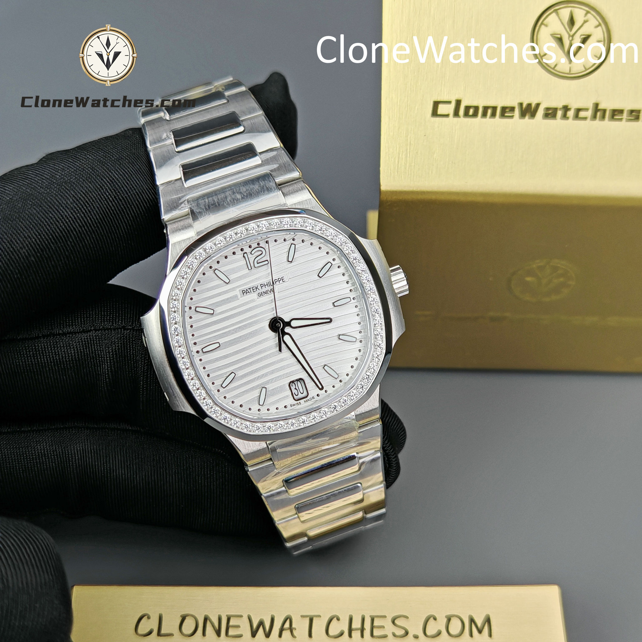 Patek Philippe Super Clone Watches 1:1 Nautilus White Dial Diamond Frame 7118/1200A-010 35.2 mm
