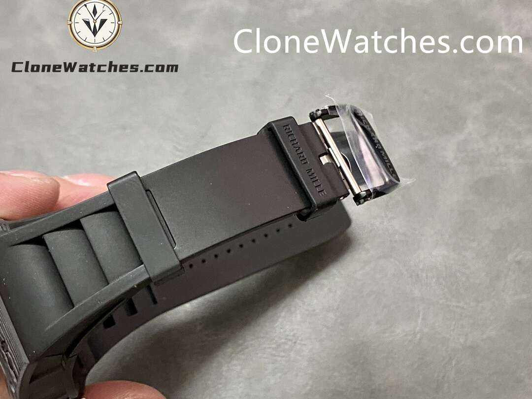 Richard Mille Super Clone Watches 1:1 RM 055 White Inner Bezel Carbon Tourbillon Black Strap