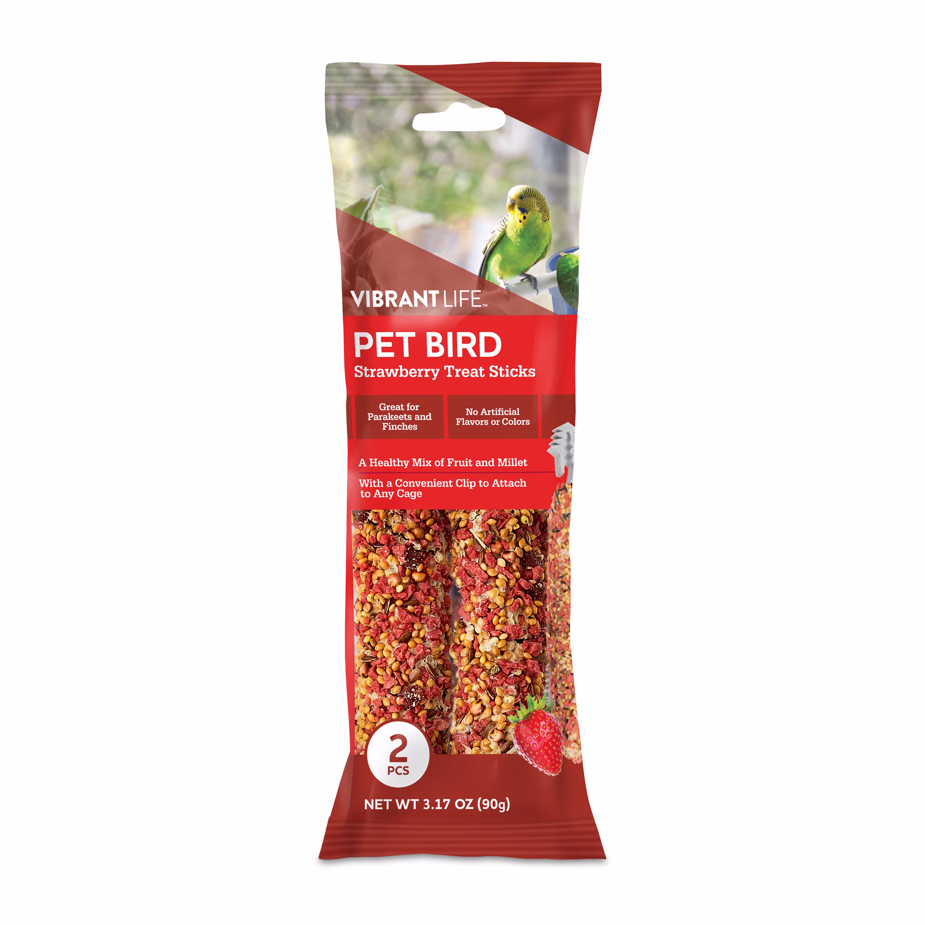 Vibrant Life Parakeet Treat Sticks, Strawberry, 3.17 oz. Bag, 2 Pieces