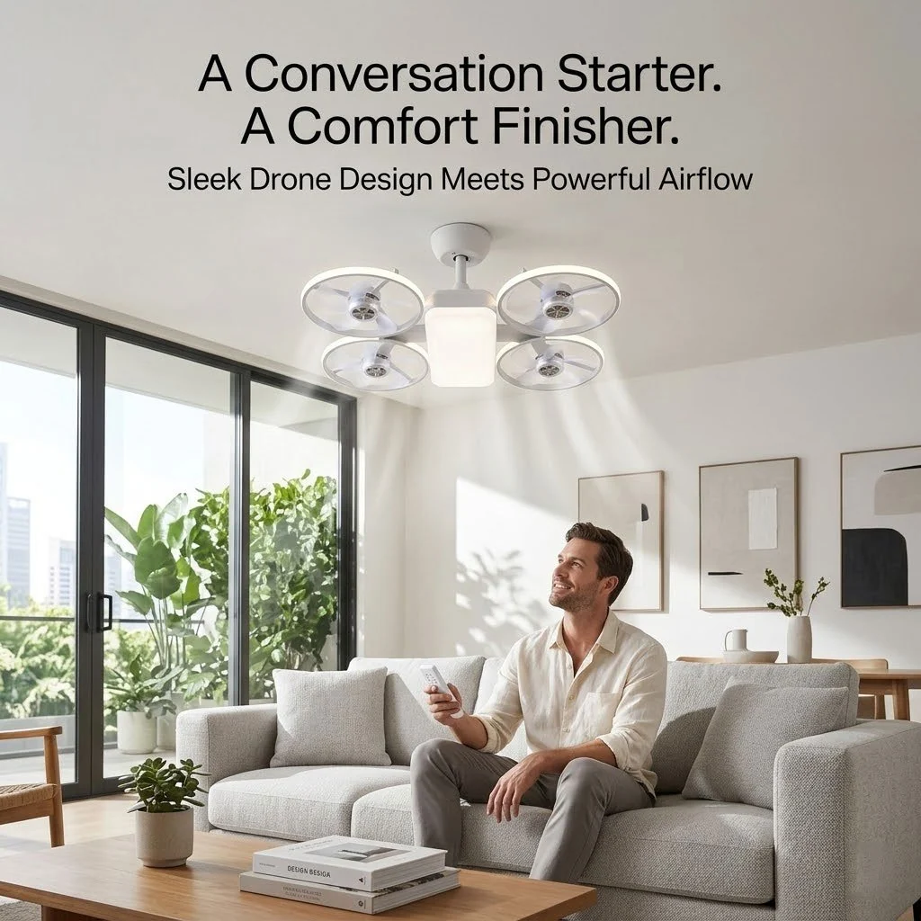 💡LED Ceiling Fan Light with Remote – Drone Design, 20W, 3 Lighting Modes, E27