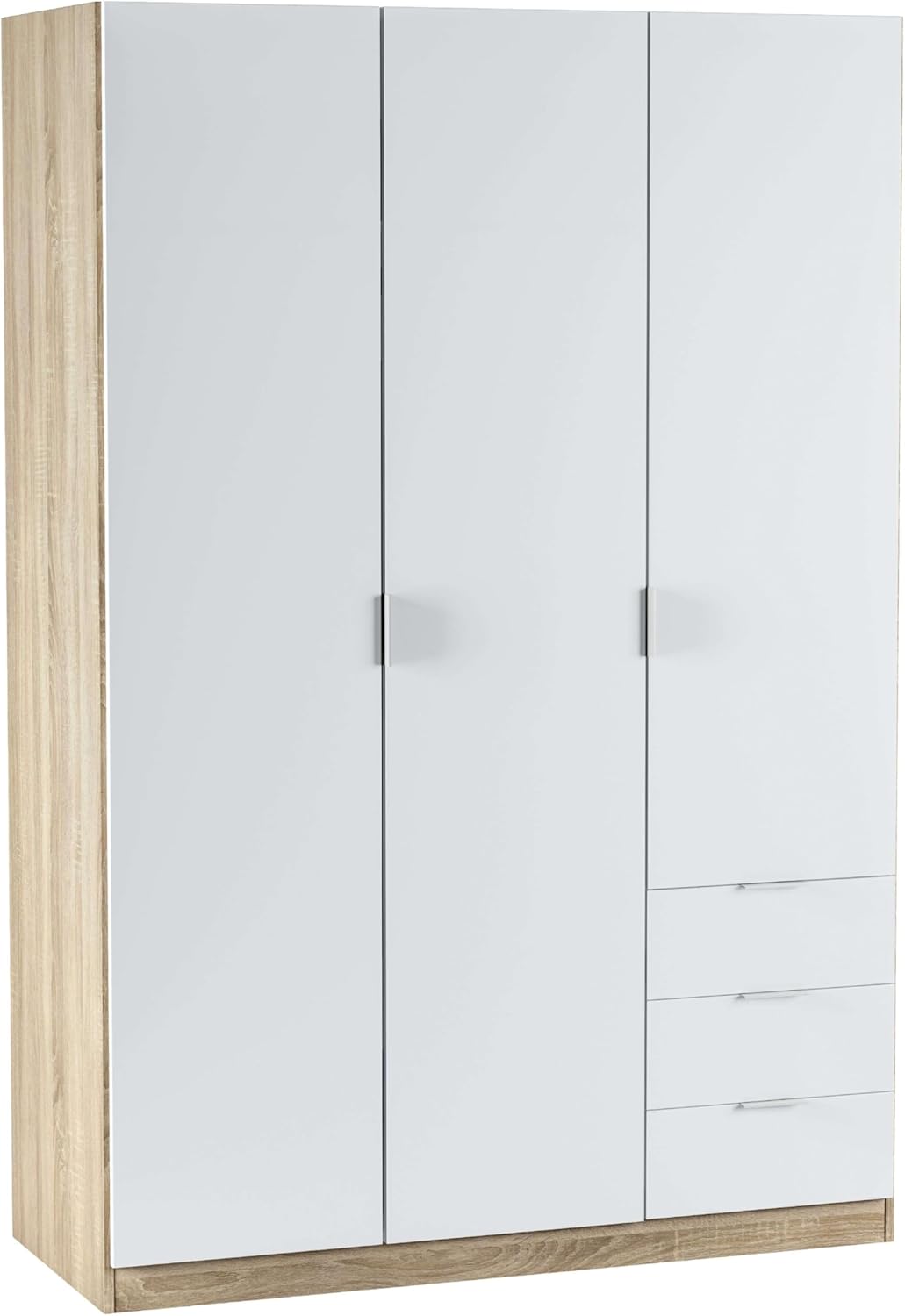 Armoire penderie 3 portes 3 tiroirs 121 x 180 x 52 cm chêne canadien blanc