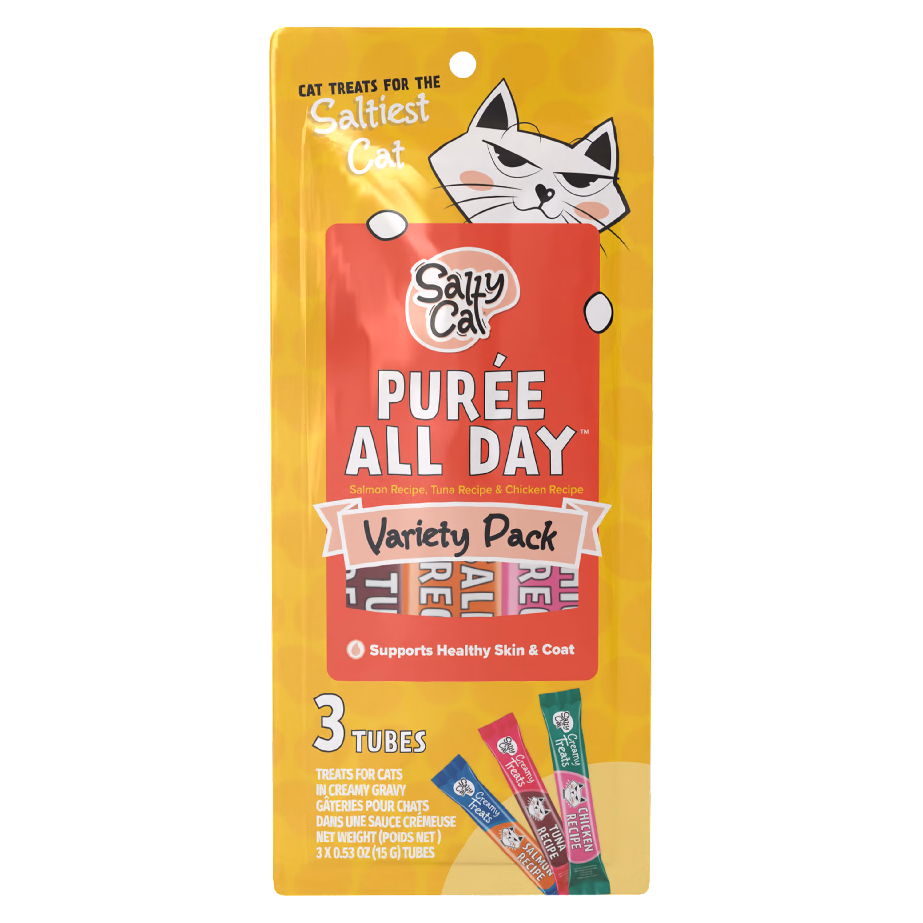 Salty Cat Purée All Day Everyday Tube Treat - Variety Pack - 3 Pack (pouch)