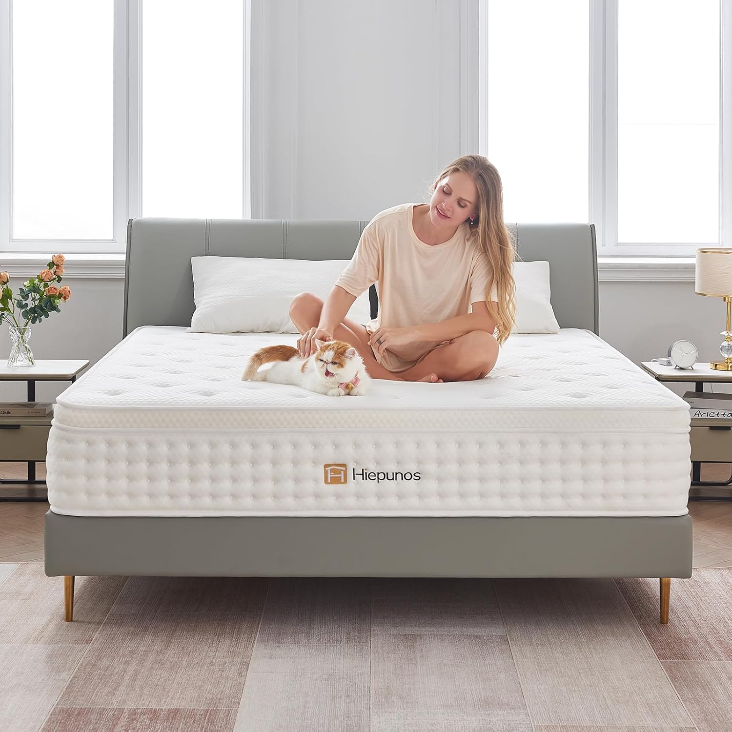 Matelas 180x200 cm épaisseur 26 cm hybride ressorts ensachés mémoire de forme H3 7 zones blanc