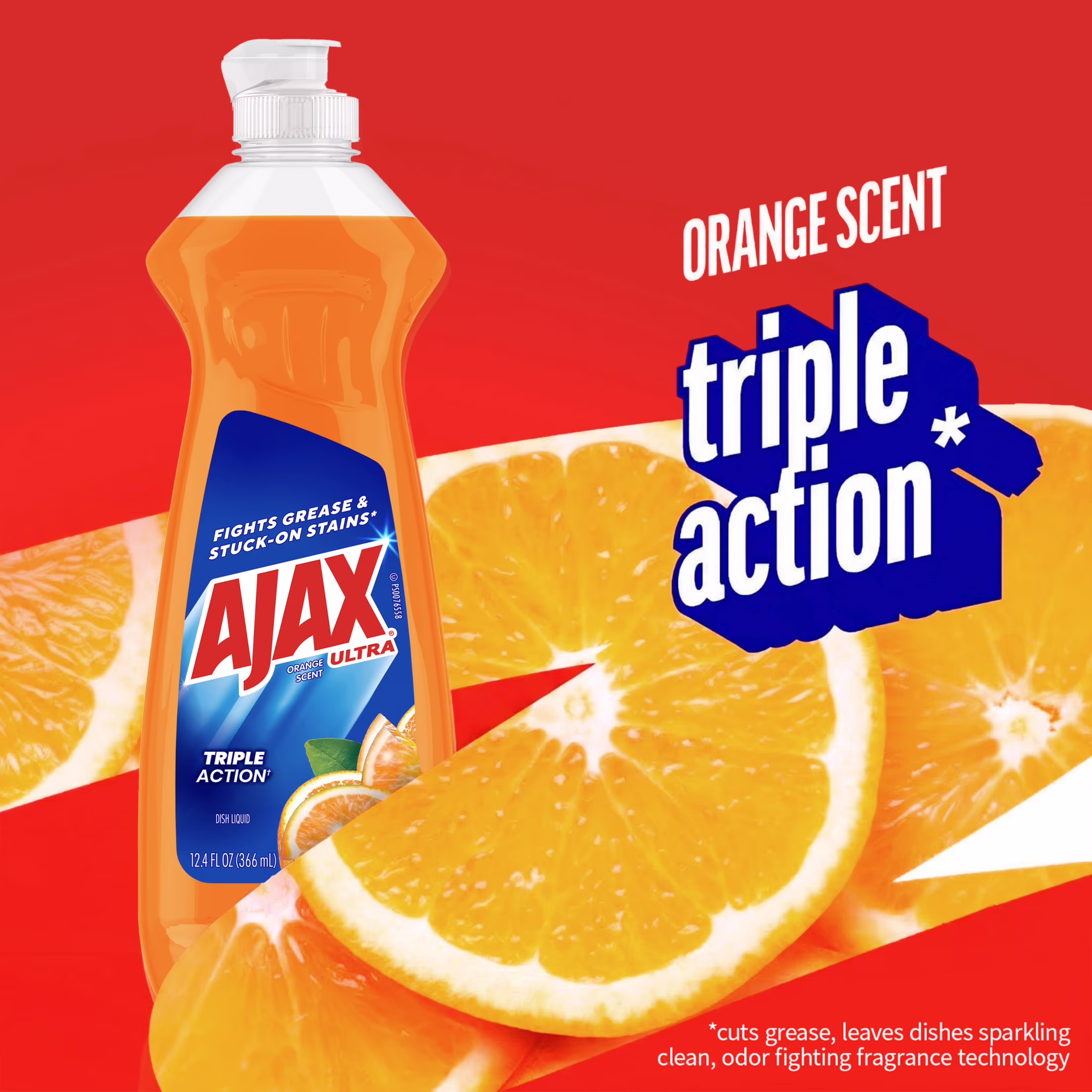 Ajax Ultra Triple Action Dishwashing Liquid Dish Soap, Orange Scent, 12.4 Fluid Ounce