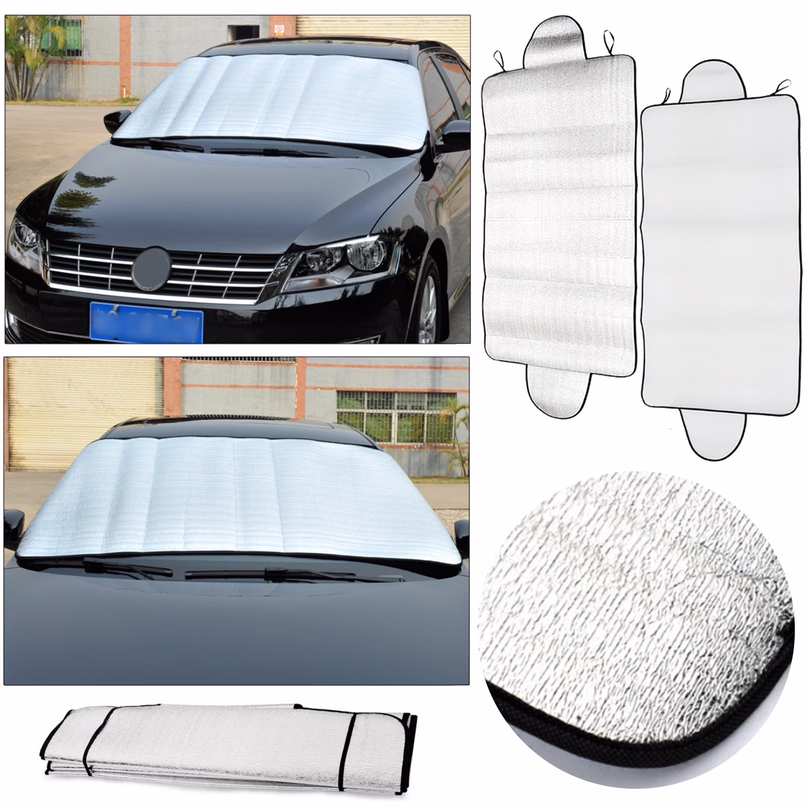Hxlamzoo Car Sun Shade & Snow Cover – 70x150 Double Ear Design with Thickened Heat Foam for All-Season Protection (Winter & Summer)