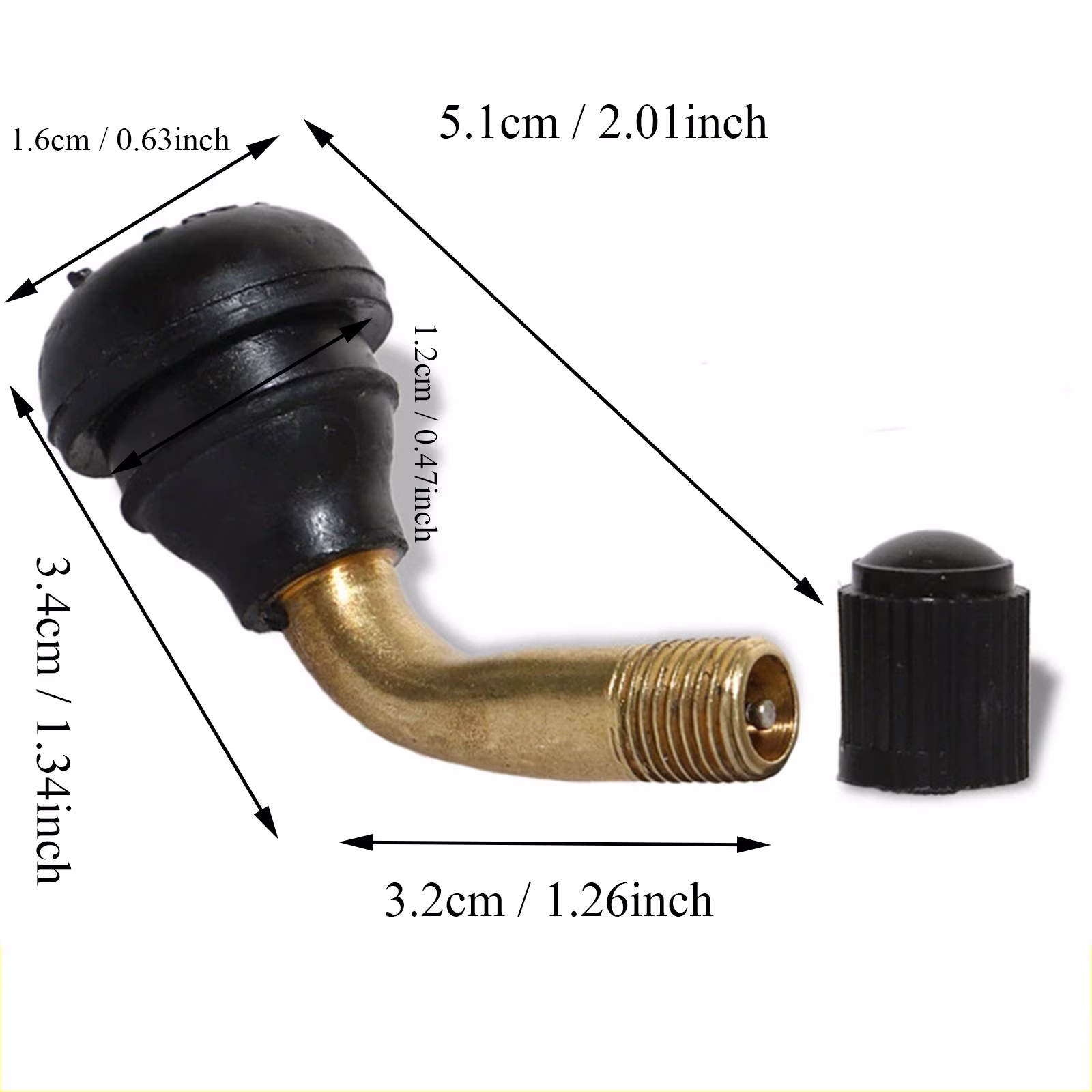 2PC Motorcycle Vacuum Tire Valves - PVR50 Rubber Base with Aluminum Rod, 45-Degree Bend