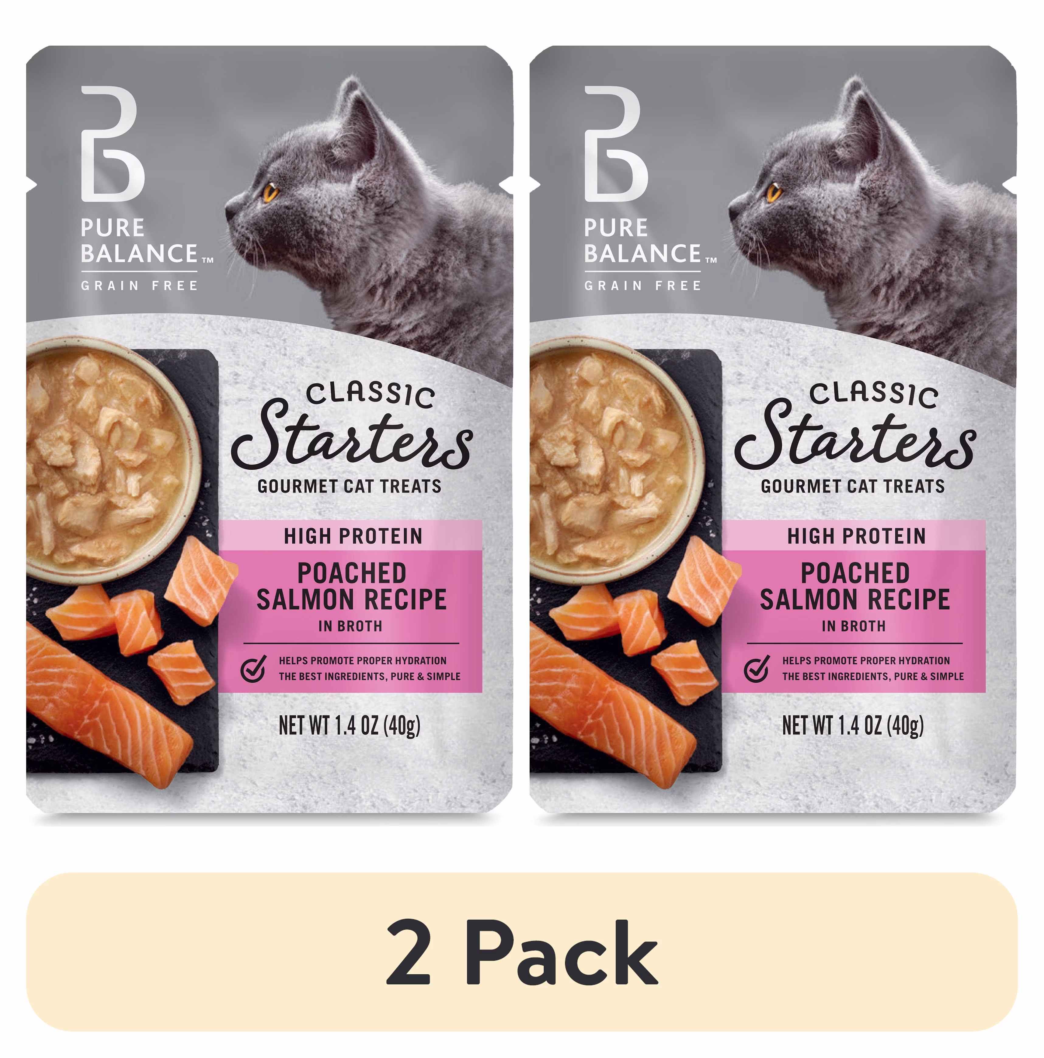 (12 pack) Pure Balance Classic Starters Gourmet Cat Treats, Poached Salmon in Broth, 1.4 oz