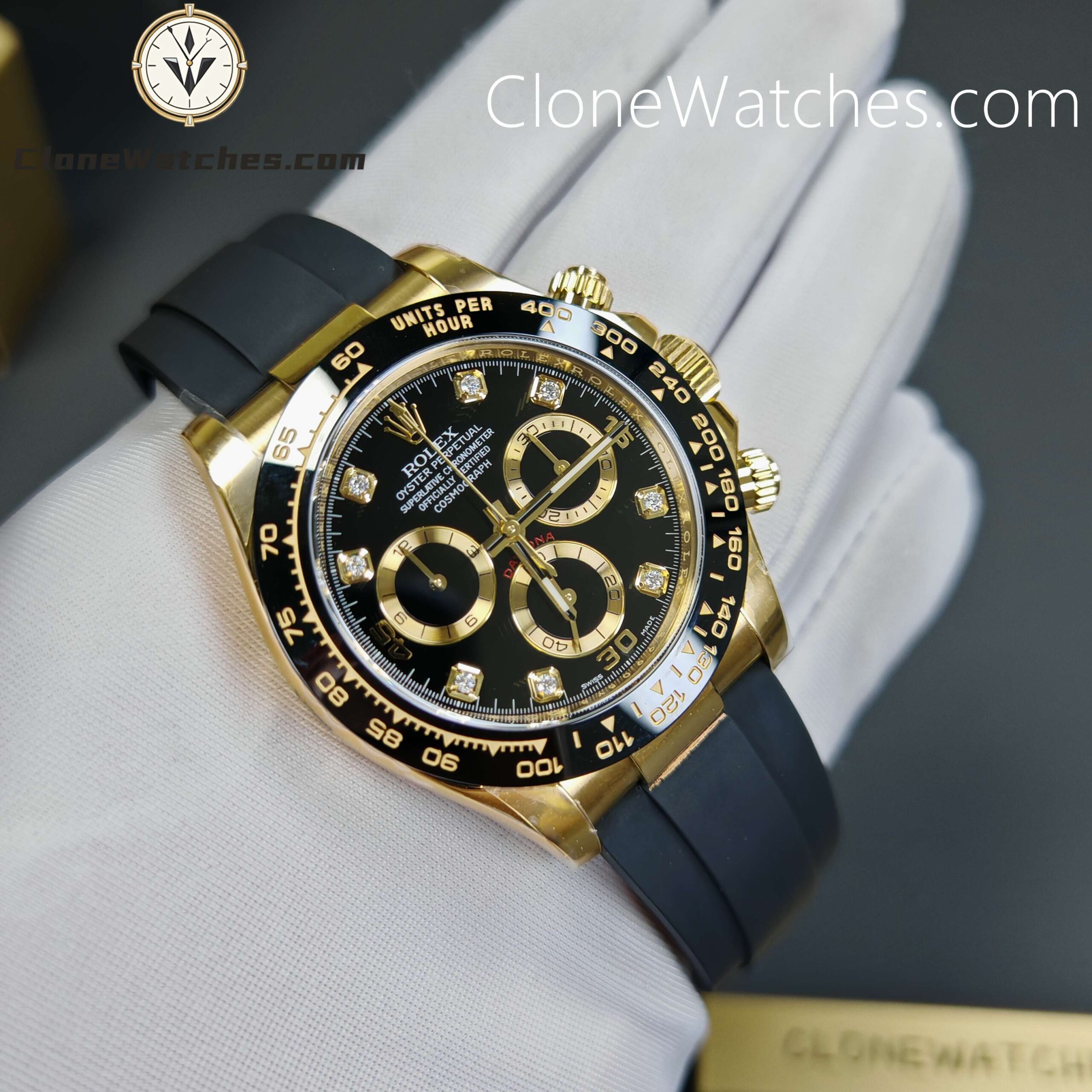 Rolex Super Clone Watches 1:1 Daytona 18K Gold Black Diamond Dial m116518ln-0078 4130 Movement