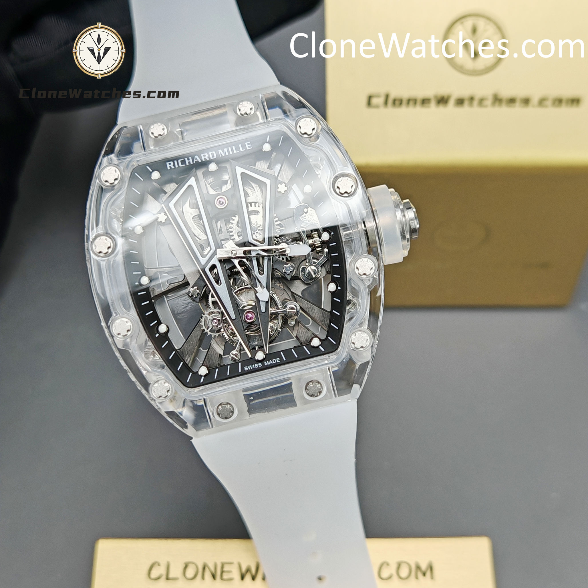 Richard Mille Super Clone Watches 1:1 RM 027 – 03 Full Transparent Tourbillon White Strap