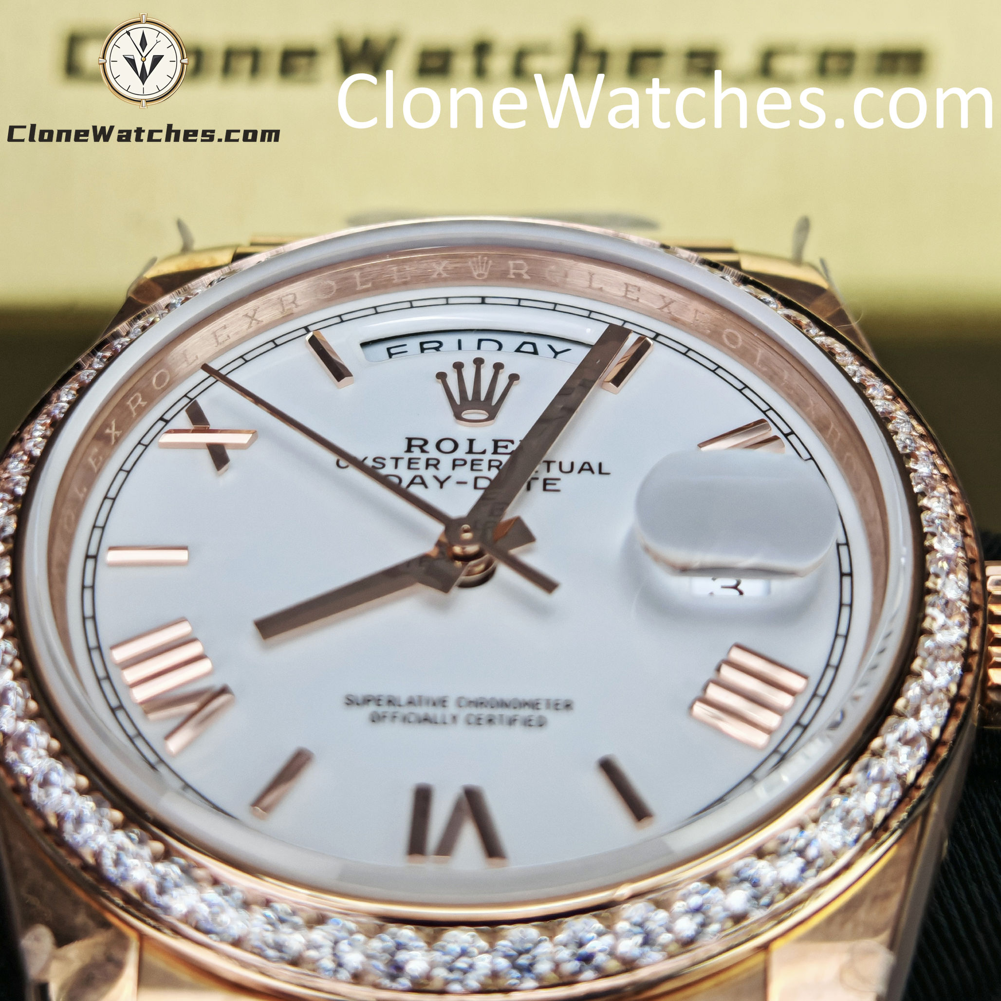 Rolex Super Clone Watches 1:1 Day Date 18K Rose Gold Roman Dial 36mm m128345rbr-0070 3255 Movement