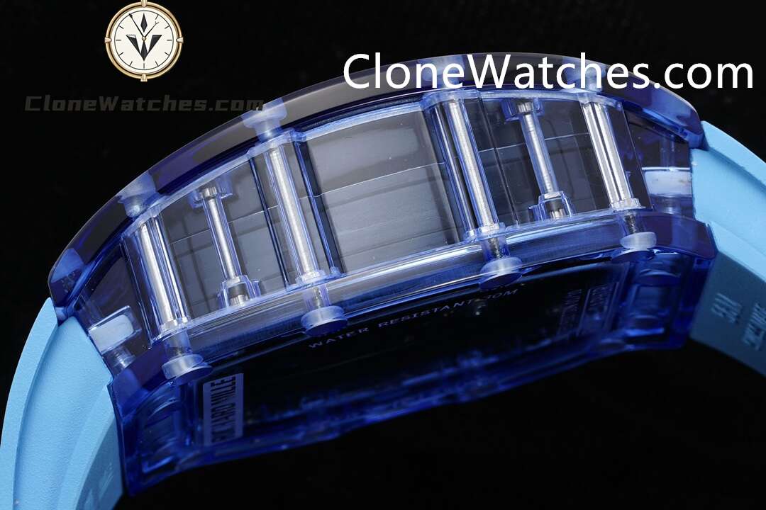 Richard Mille Super Clone Watches 1:1 RM 035 Blue Crystal Tourbillon Blue Strap