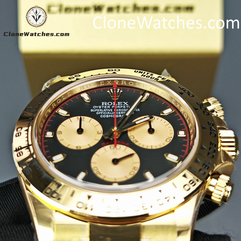 Rolex Super Clone Watches 1:1 Daytona 18K Gold Black Dial M116508-0009 4130 Movement