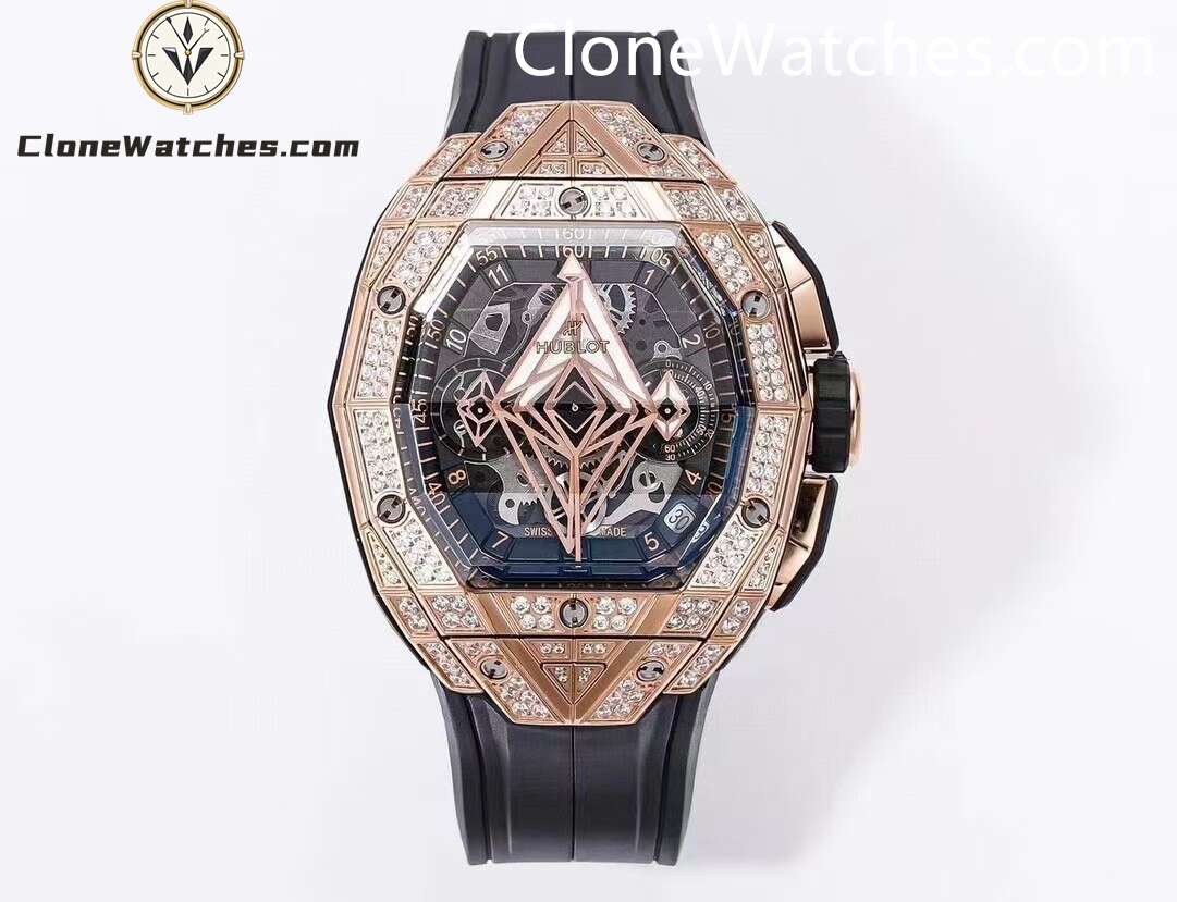 Hublot Super Clone Watches 1:1 Spirit of Big Bang Sang Bleu Rose Gold Pavé 648.OX.0108.RX.1604.MXM23