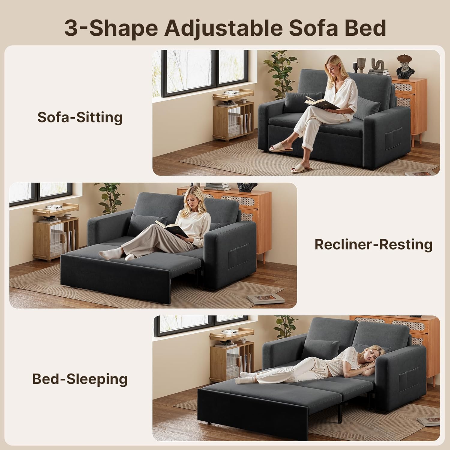Canapé lit 2 places convertible velours gris foncé