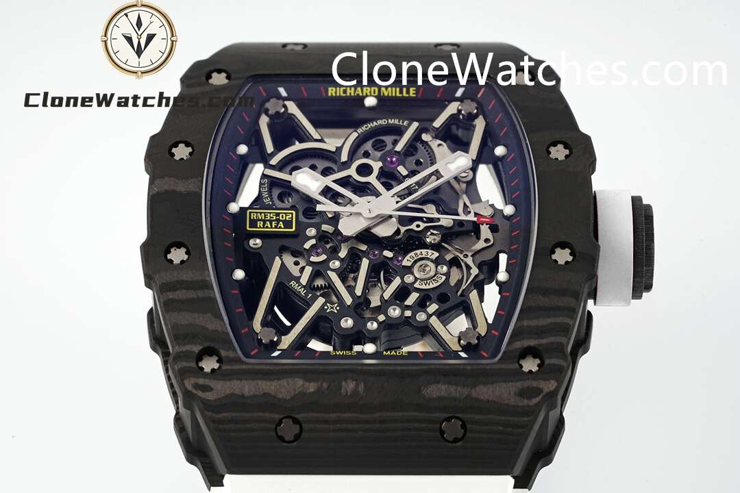 Richard Mille Super Clone Watches 1:1 RM 035 – 02 NTPT Carbon Fiber White Rubber Strap