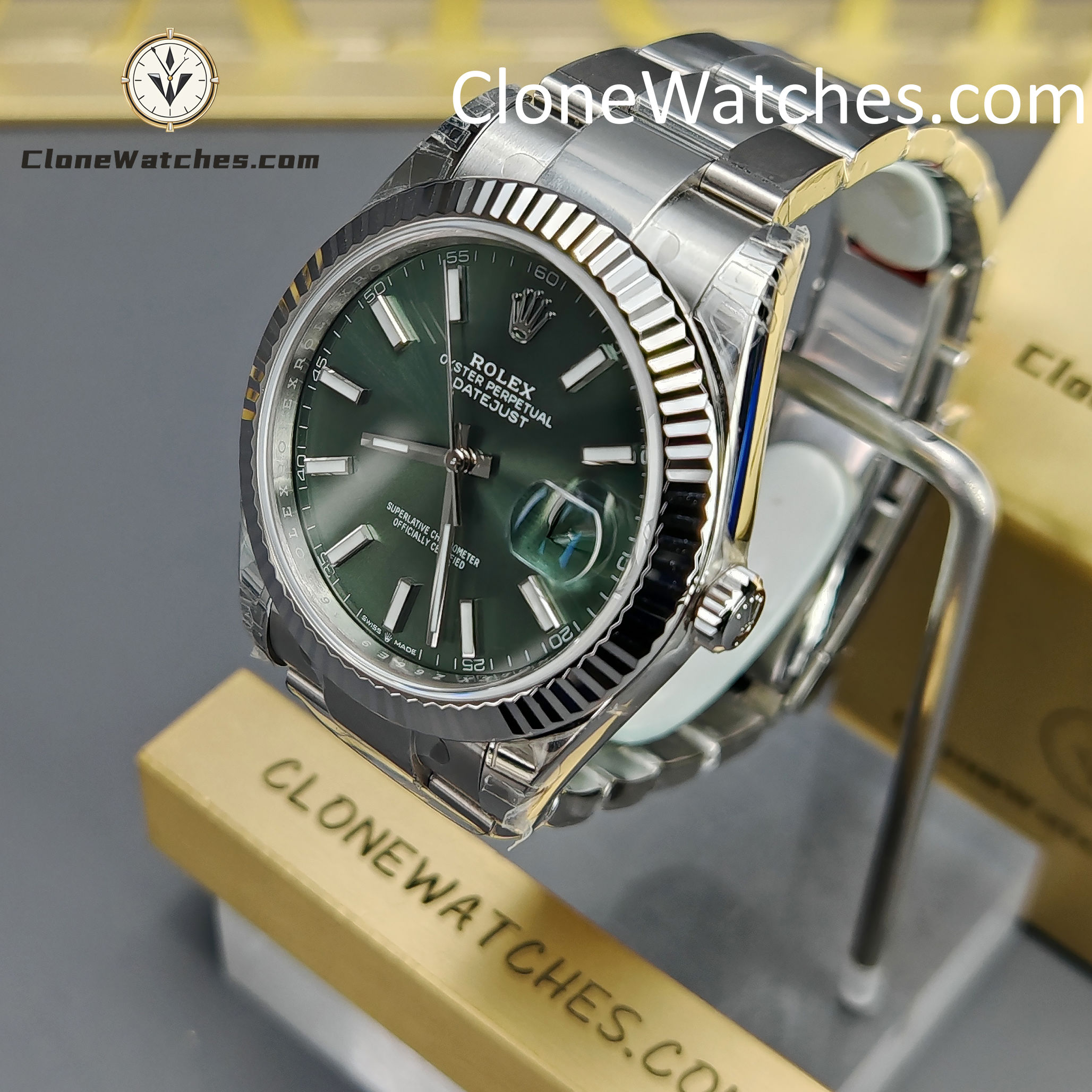 Rolex Super Clone Watches 1:1 DateJust Green Dial m126334-0027 Oyster 41MM 3235 Movement
