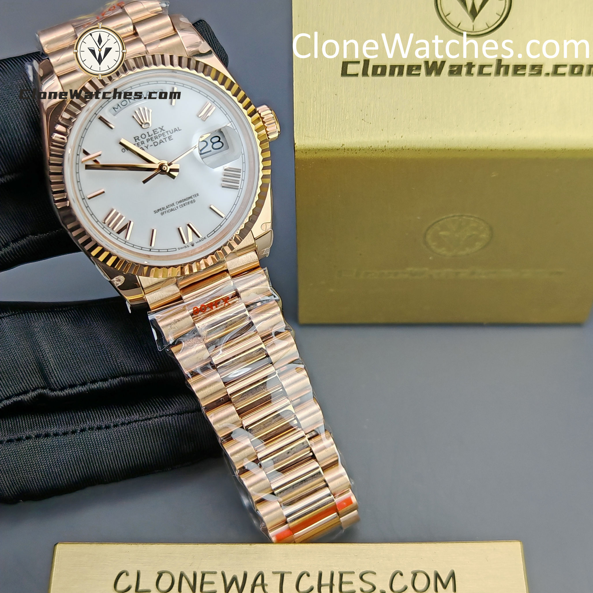 Rolex Super Clone Watches 1:1 Day Date Rose Gold White Dial 36mm m128235-0070 3255 Movement