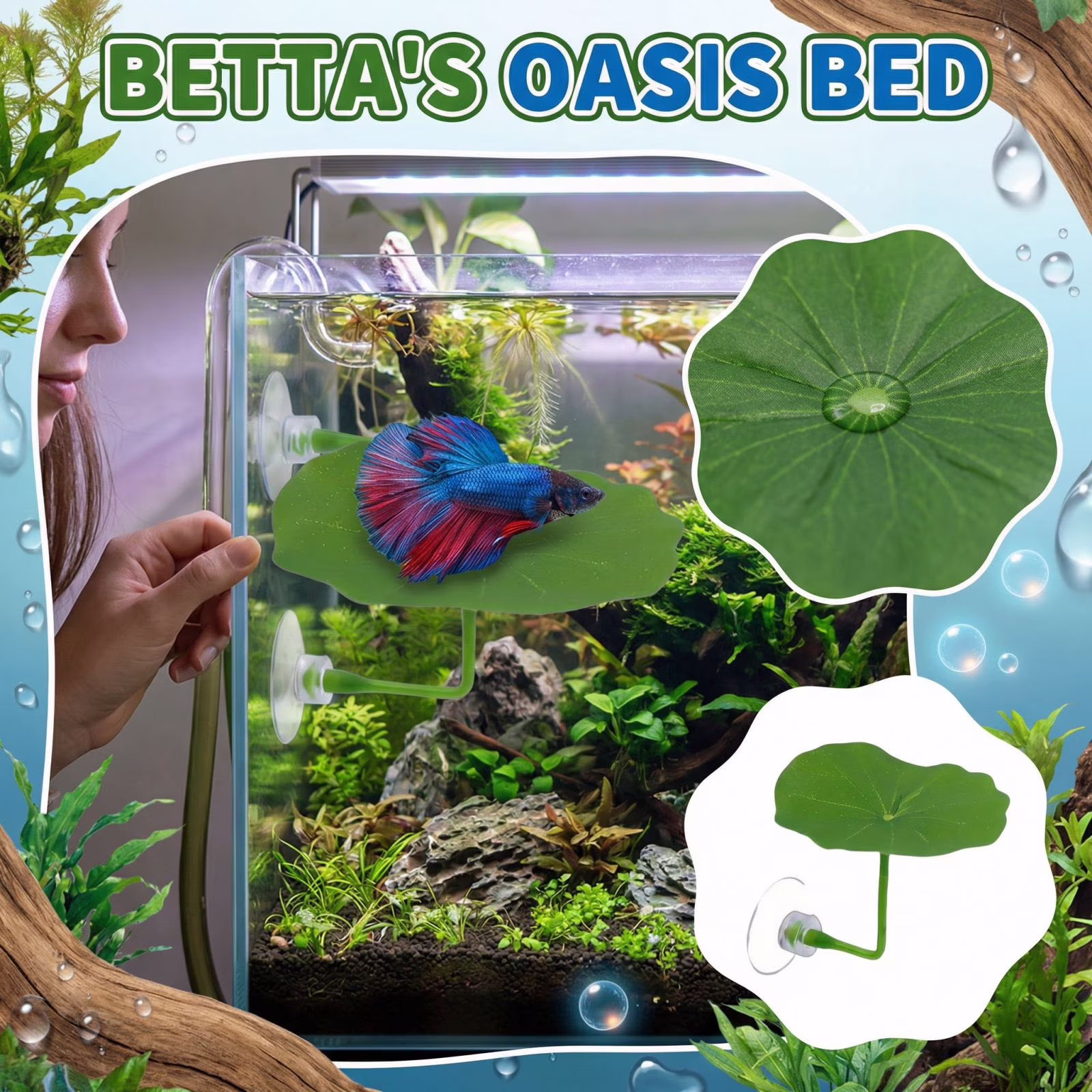 Silicone Lotus Leaf Betta Fish Resting Bed with Suction Cup for Aquarium Decoration and Natural Habitat
