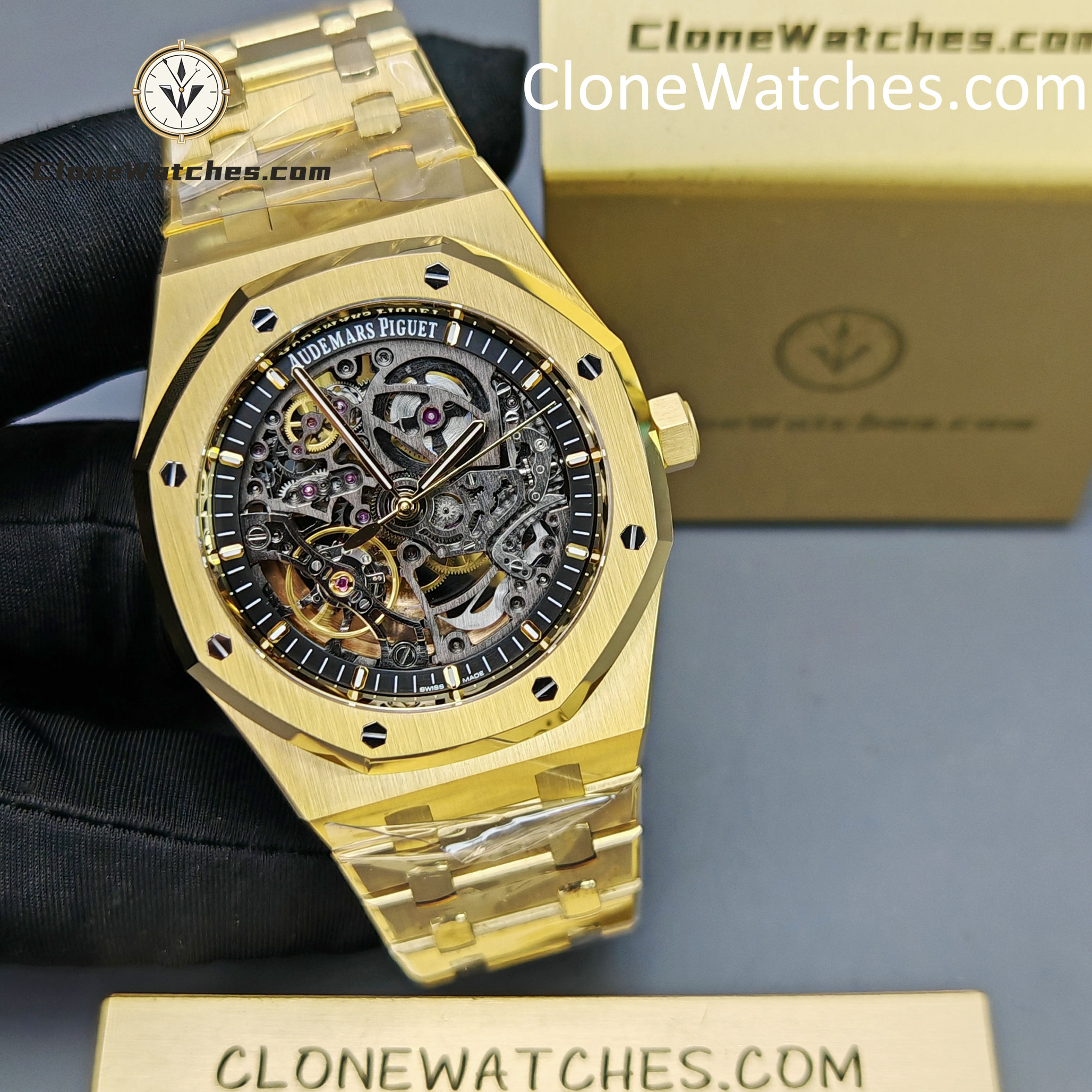 Audemars Piguet Super Clone Watches 1:1 Royal Oak 18K Gold 15407 Skeleton Dial