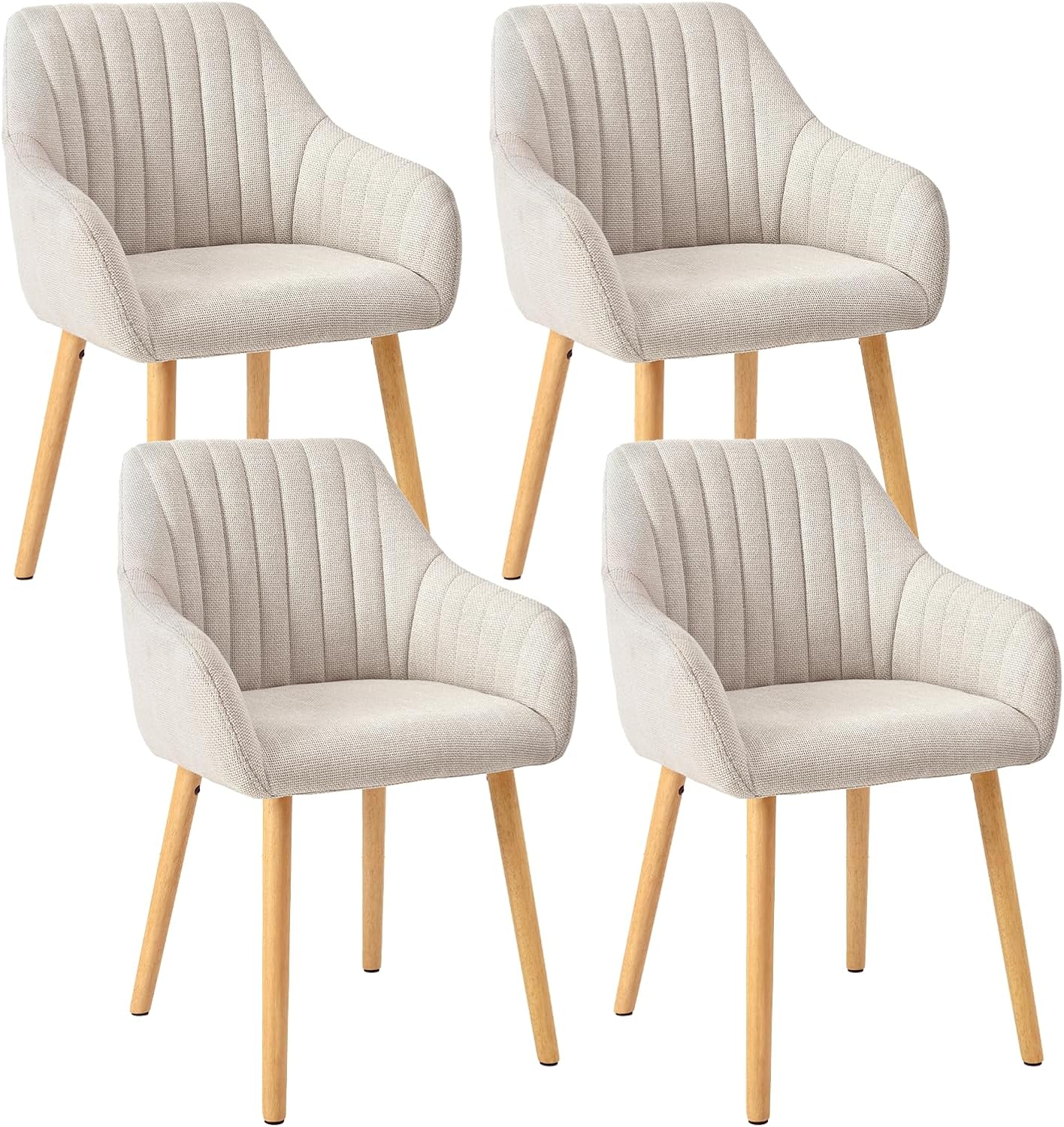 Lot 4 chaises salle à manger beige accoudoirs rembourrées polyester pieds bois salon cuisine bureau