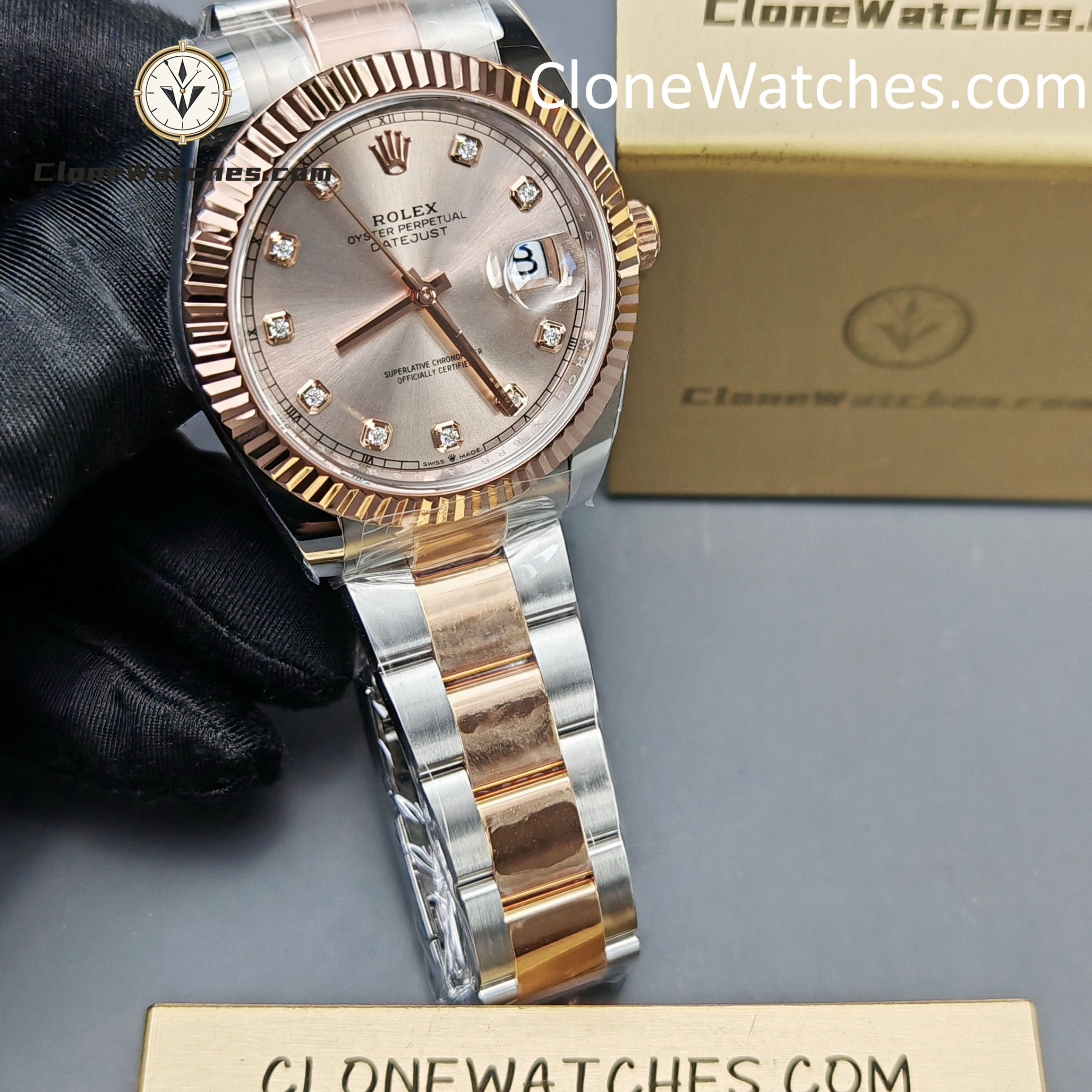 Rolex Super Clone Watches 1:1 DateJust Champagne Diamond Dial Oyster 41MM M126331-0007 3235 Movement