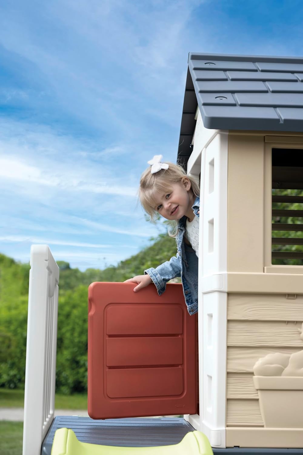 Maison pilotis plateforme 70 cm échelle toboggan matière recyclée dès 2 ans