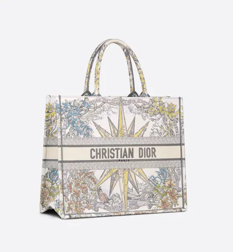 LARGE DIOR BOOK TOTE White Multicolor Rve d-Infini Embroidery (42 x 35 x 18.5 cm)