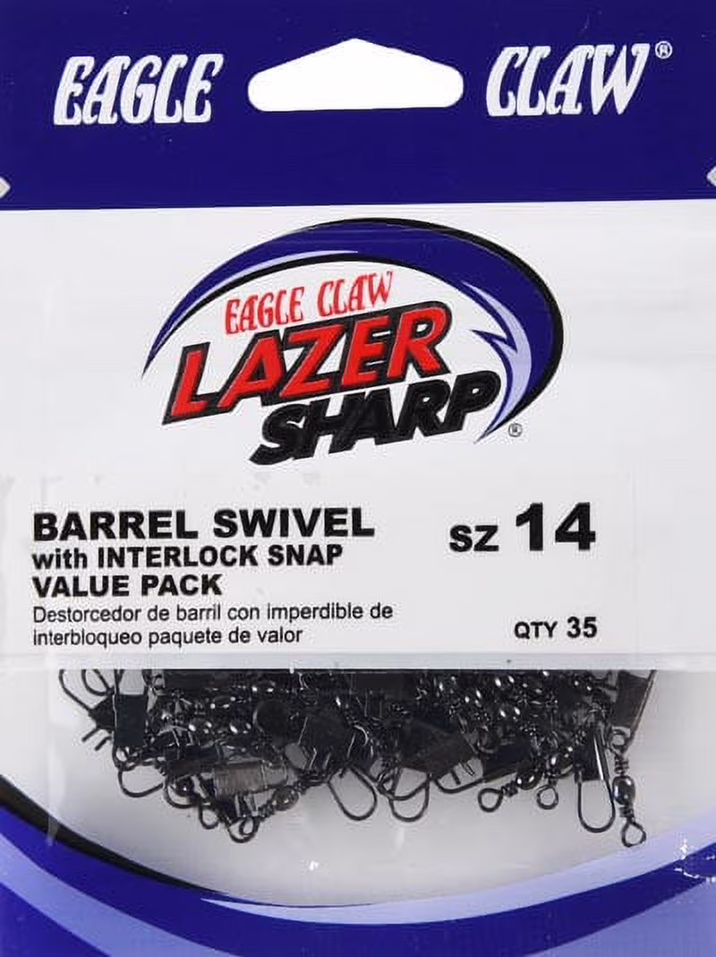 Lazer Sharp Barrel Swivel with Interlock Snap, Black, Size 14, 35 Pack