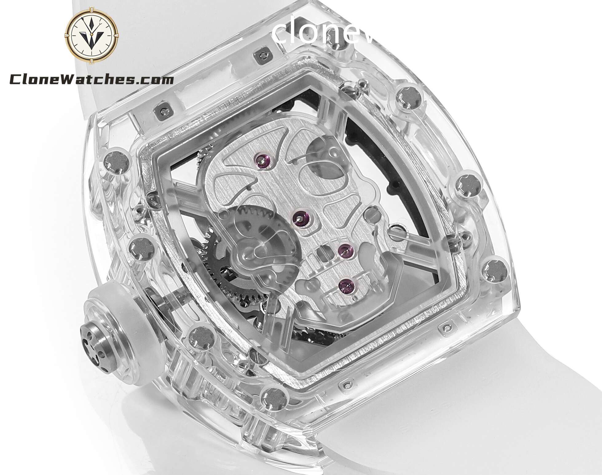 Richard Mille Super Clone Watches 1:1 RM 052 Full Transparent Tourbillon Skull White Strap
