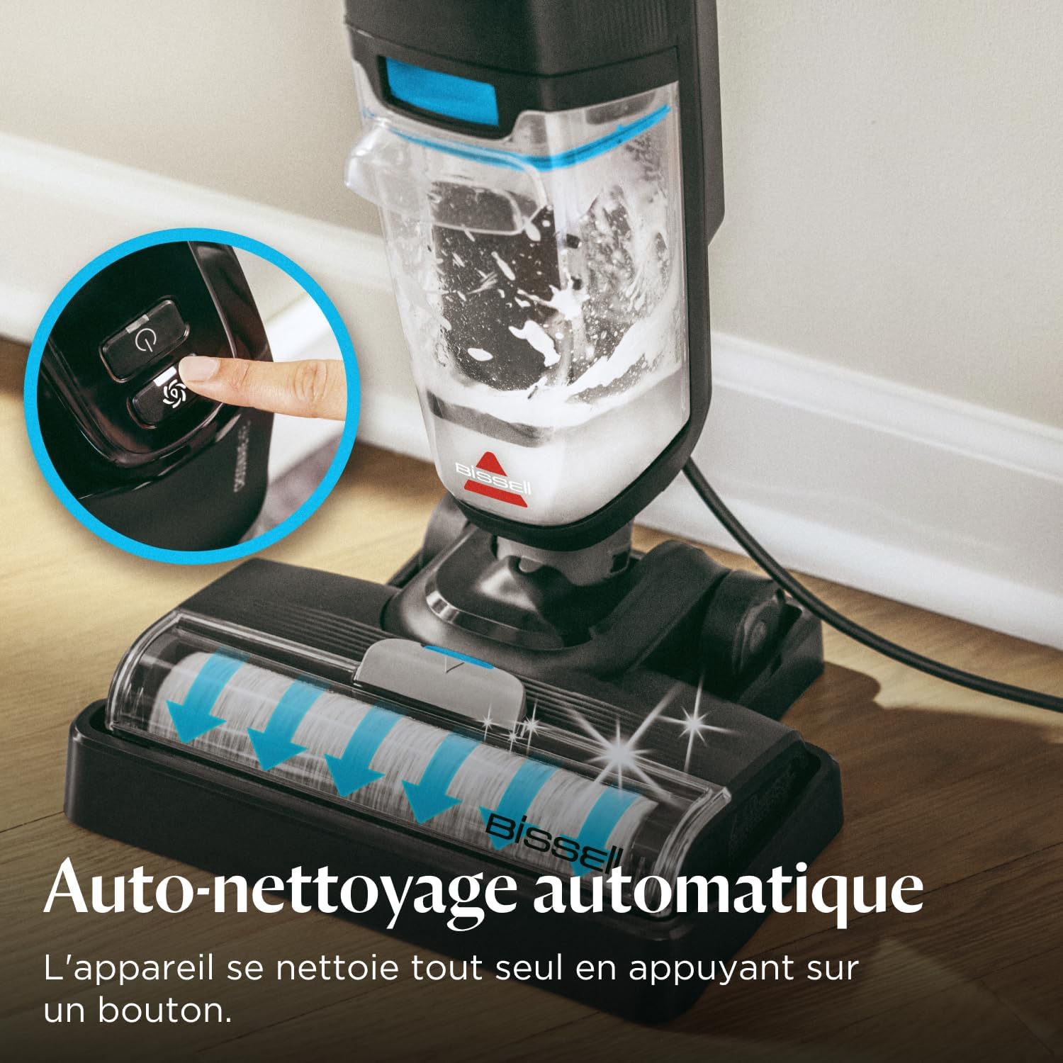 Aspirateur balai laveur filaire aspire et lave sols durs