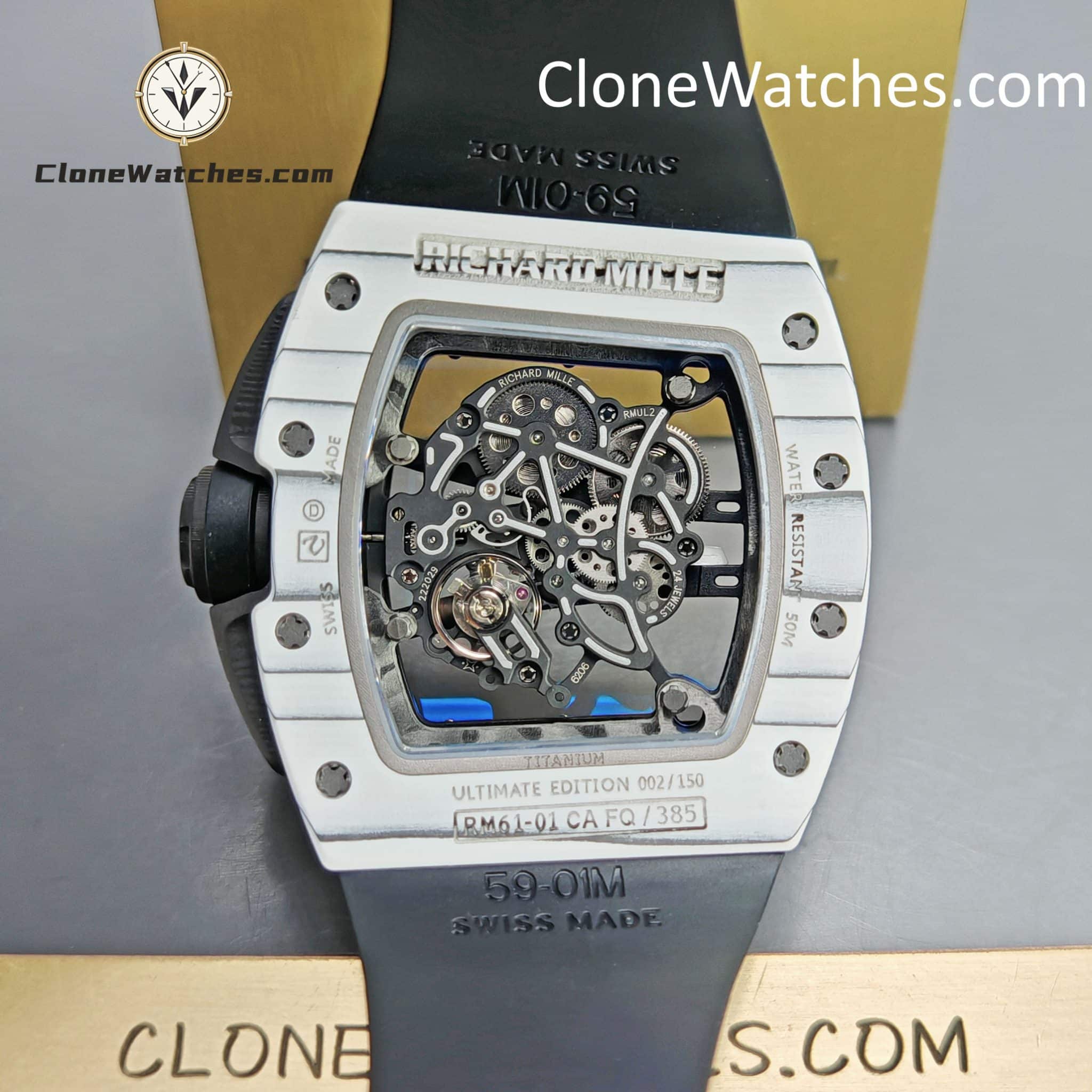 Richard Mille Super Clone Watches 1:1 RM 61-01 ULTIMATE EDITION Tourbillon White Strap