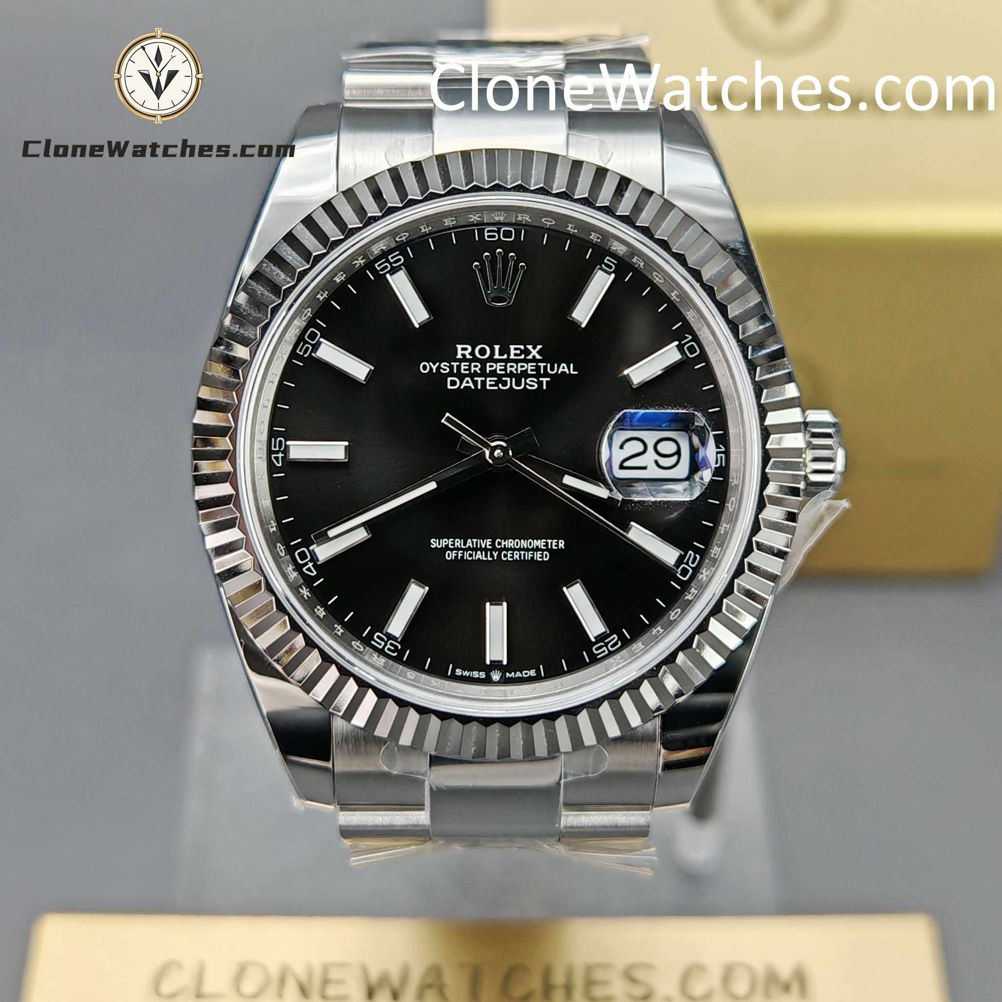 Rolex Super Clone Watches 1:1 DateJust Black Dial m126334-0017 Oyster 41MM 3235 Movement