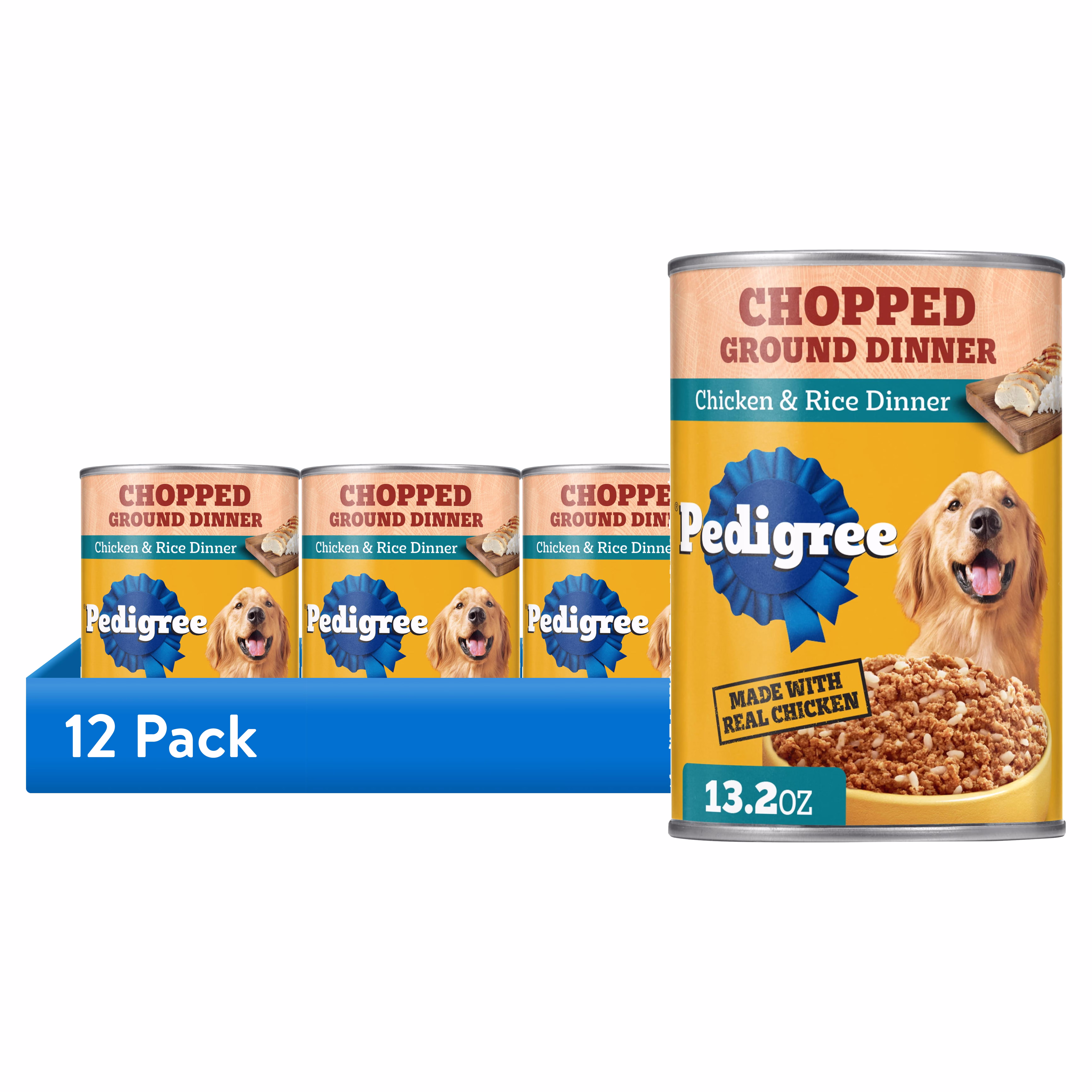 Pedigree Chopped Ground Dinner Chicken & Rice Soft Wet Dog Food, 13.2 oz Cans