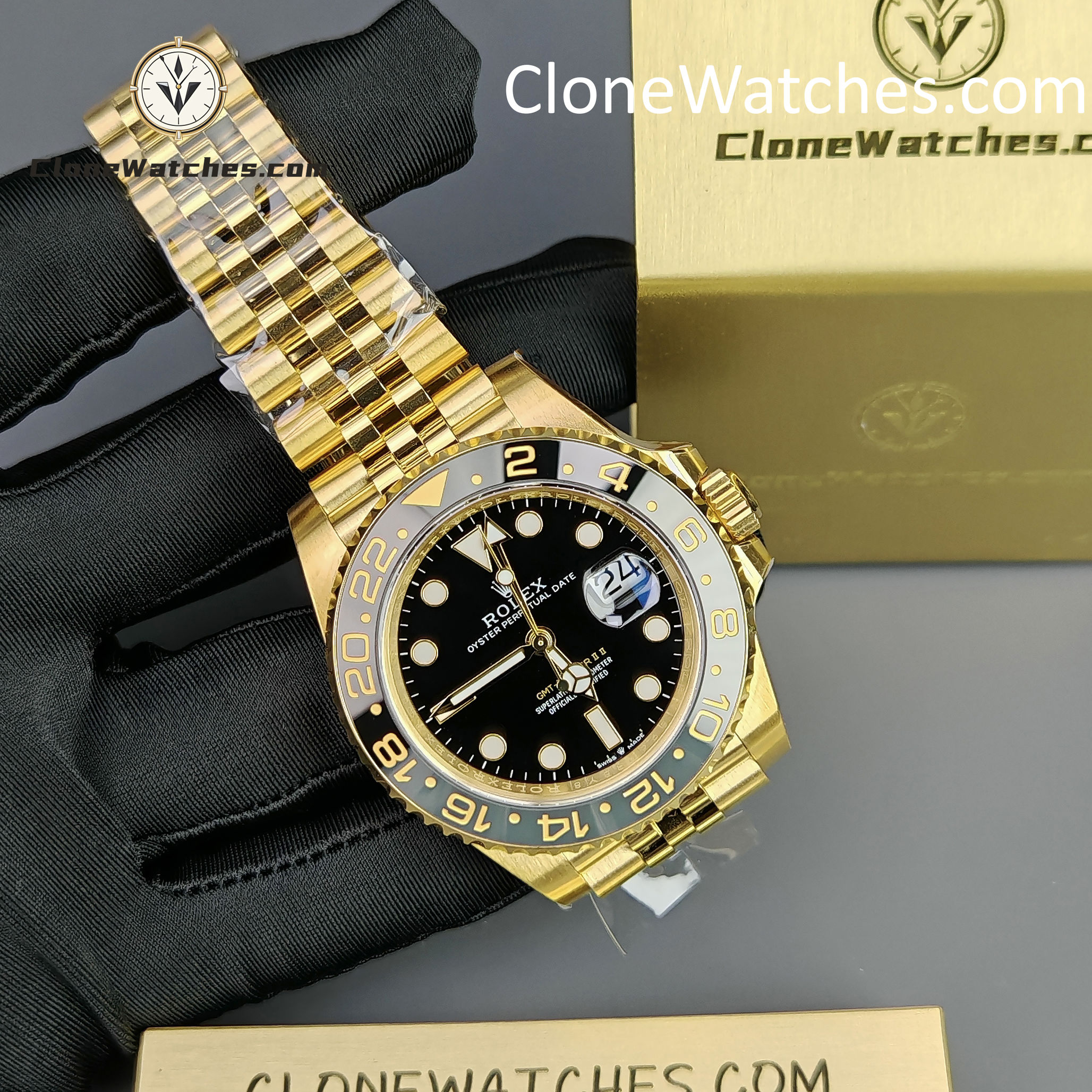 Rolex Super Clone Watches 1:1 GMT Master II 18k Gold m126718grnr Jubilee 3285 Movement
