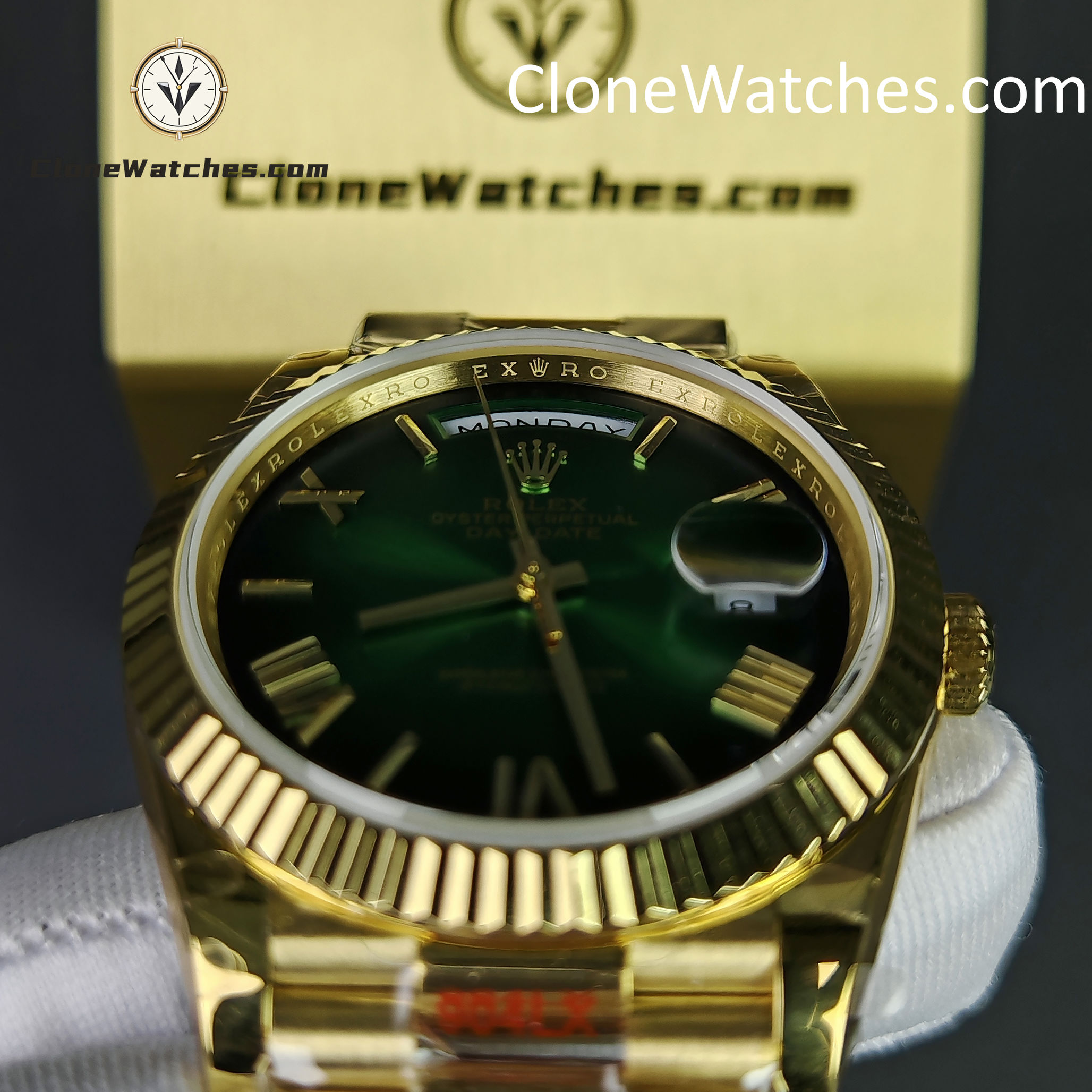 Rolex Super Clone Watches 1:1 Day Date 18K Gold Green Dial 40mm m228238-0069 3255 Movement