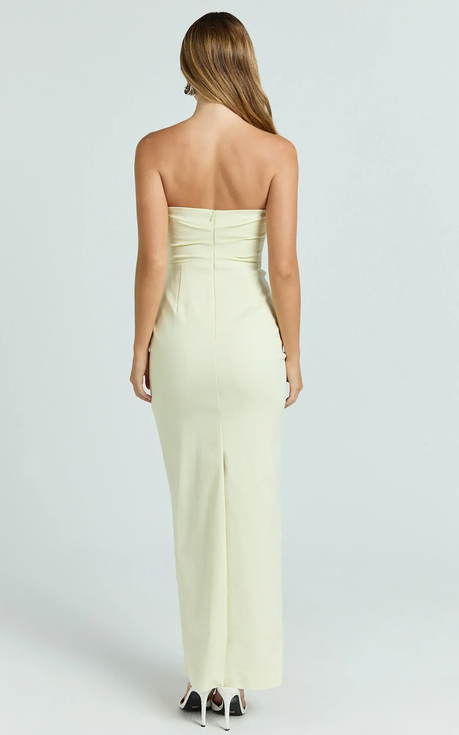 Jamie Maxi Dress - Strapless Ruched Fitted Column Dress in Lemon