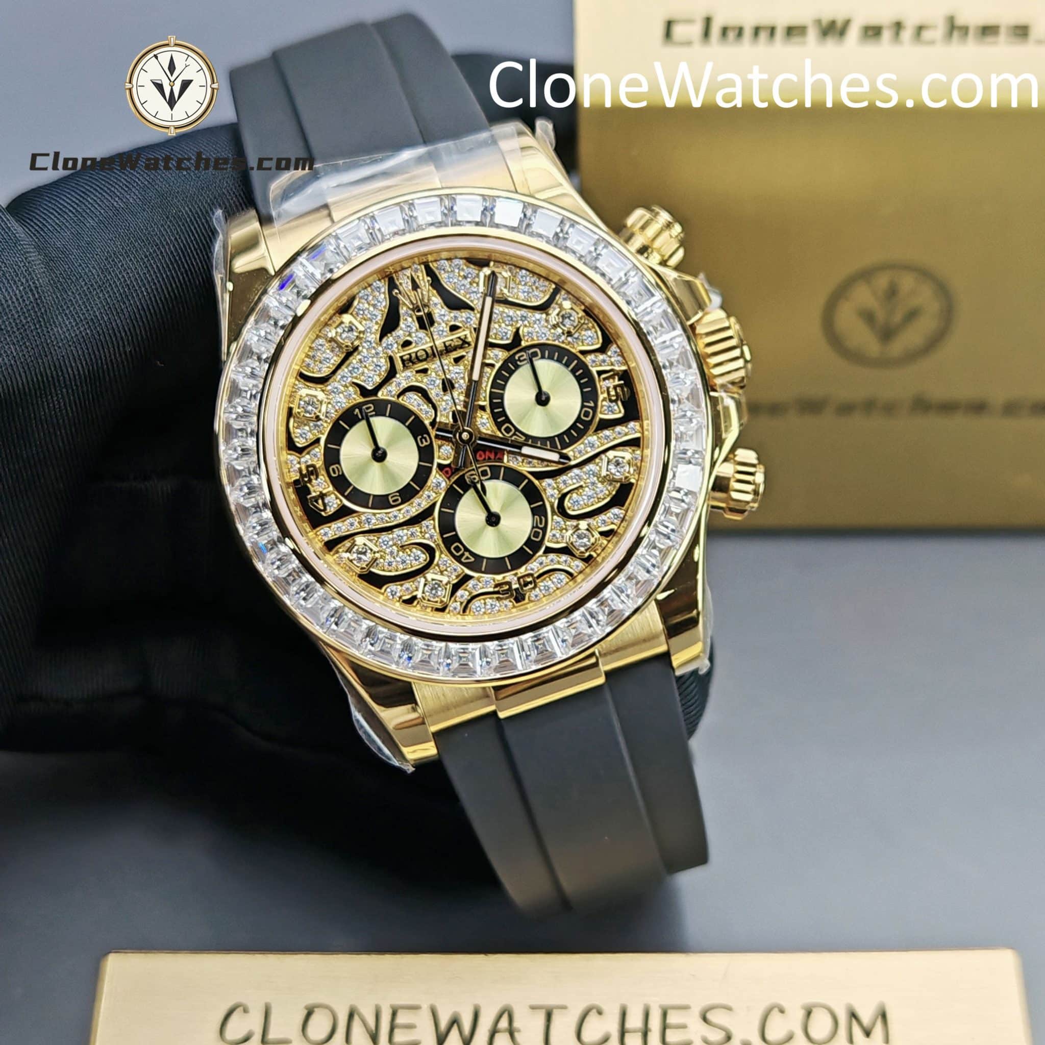 Rolex Super Clone Watches 1:1 Daytona 18K Gold 116588TBR Eye of the Tiger Diamonds Dial 4130 Movement