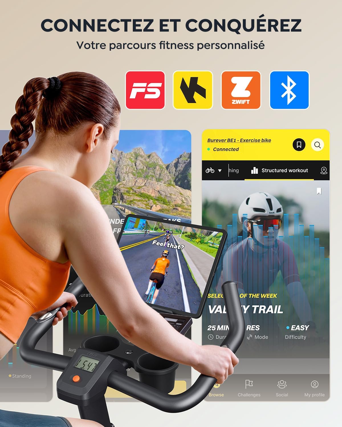 Vélo appartement connecté résistance magnétique volant 15 kg capacité 160 kg