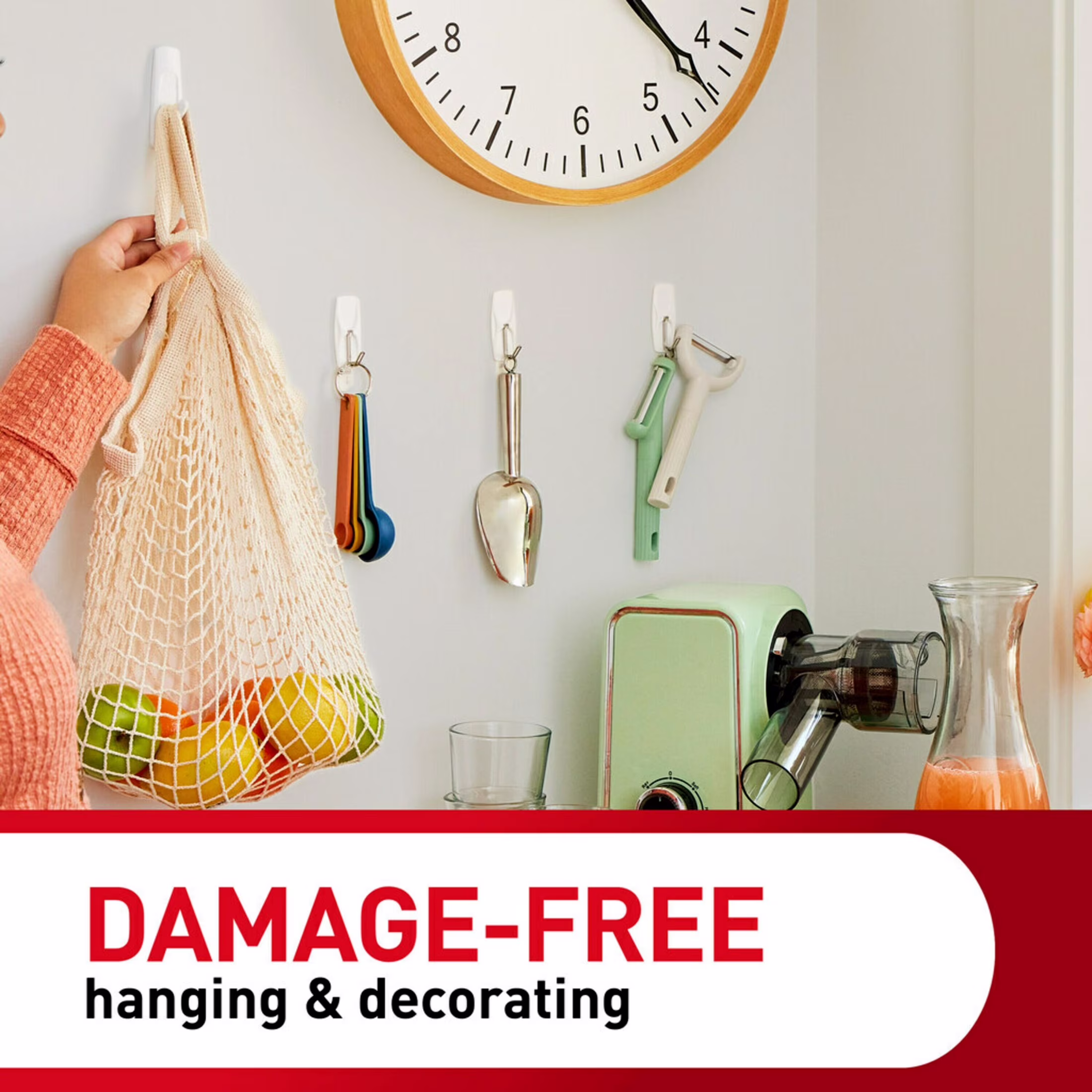 Command Large Utility Hooks, Holds 5 lb, White, 6 Hooks, 12 Pairs Adhesive Strips