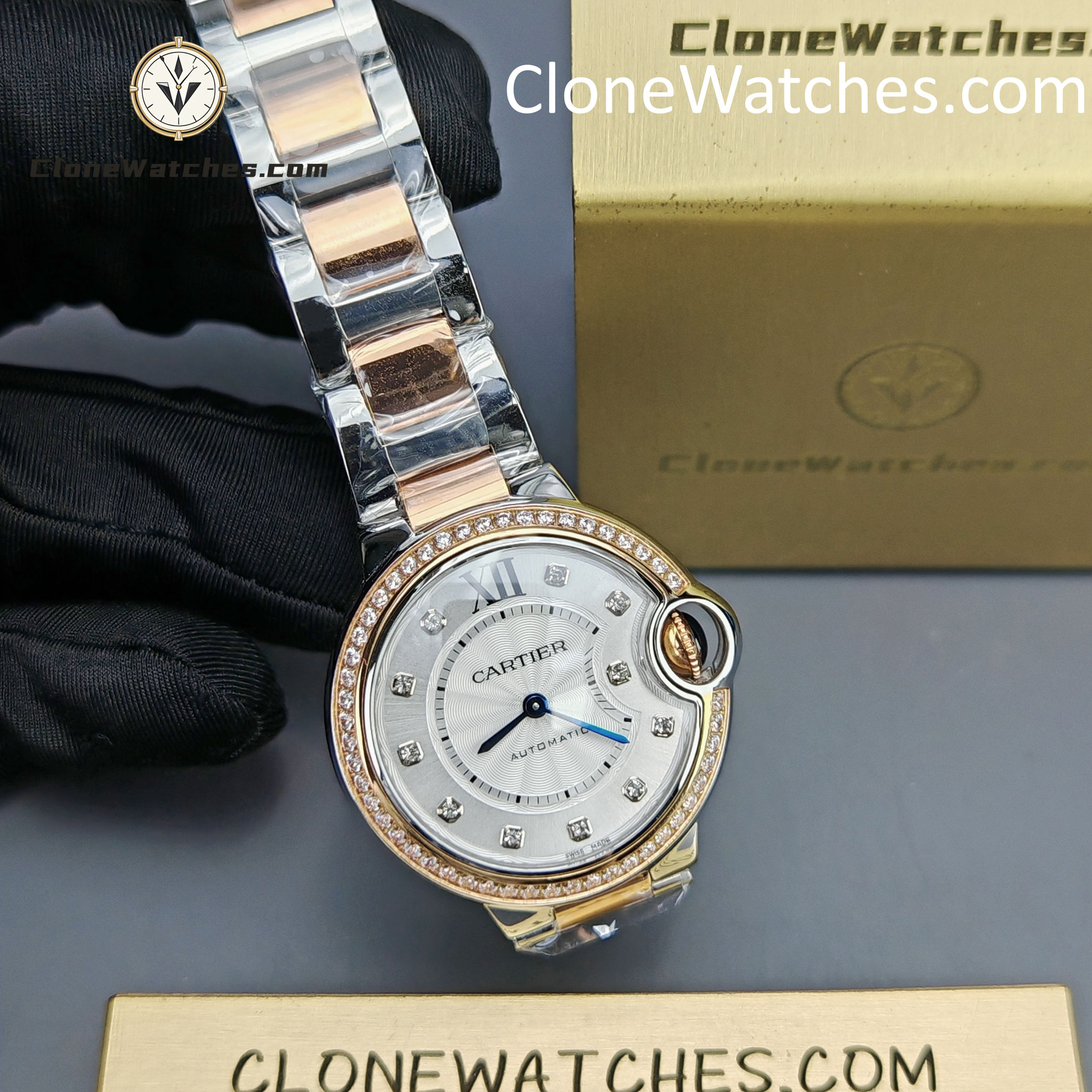 Cartier Super Clone Watches 1:1 Ballon Bleu de W3BB0023 Silver Dial Diamond bezel 33mm