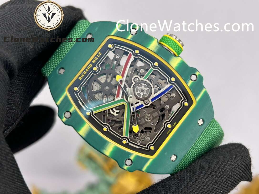 Richard Mille Super Clone Watches 1:1 RM 67 – 02 Green Carbon Tourbillon Green Strap